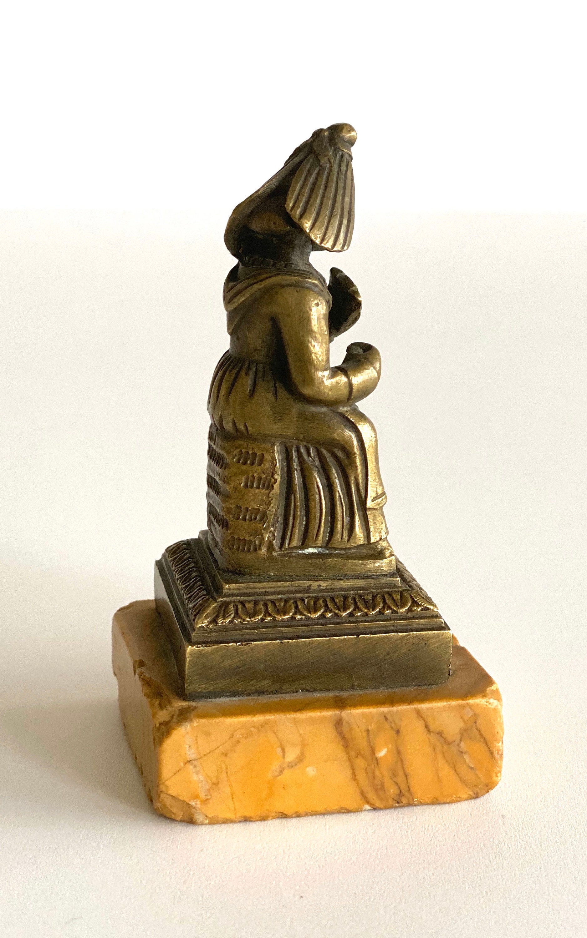 Antique Bronze Sculpture | 1880s Fortune Teller Figurine, Marble Base Statue — photo 5 of 8
