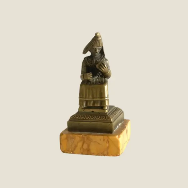 Antique Bronze Sculpture | 1880s Fortune Teller Figurine, Marble Base Statue