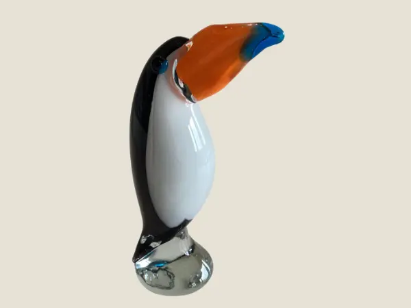 Vintage Murano Glass Toucan | Sommerso Art Glass Bird Sculpture, Italian Design