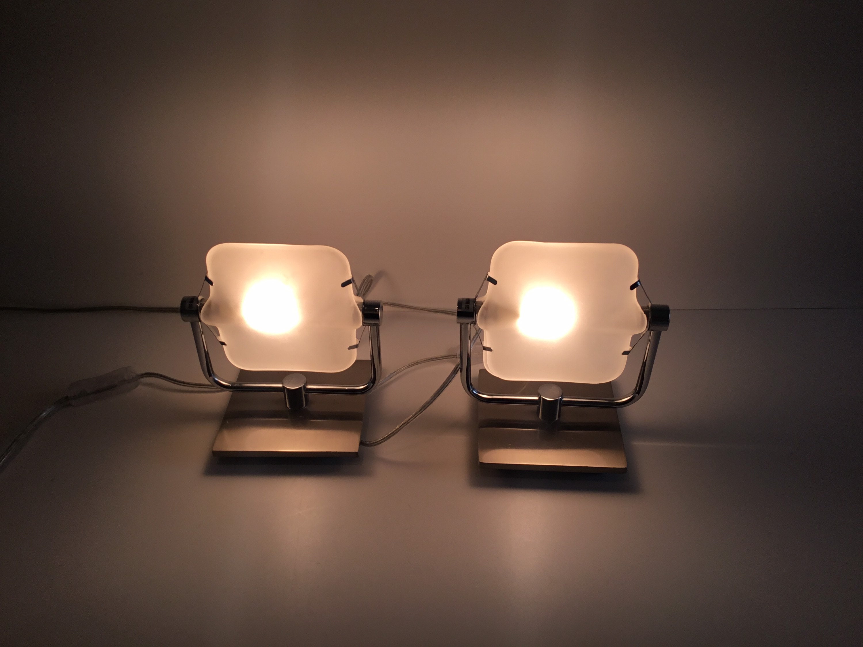 Vintage Lamps | 1980s Pair of Satin Steel, Plexiglass-Resin Table Lighting — photo 3 of 7