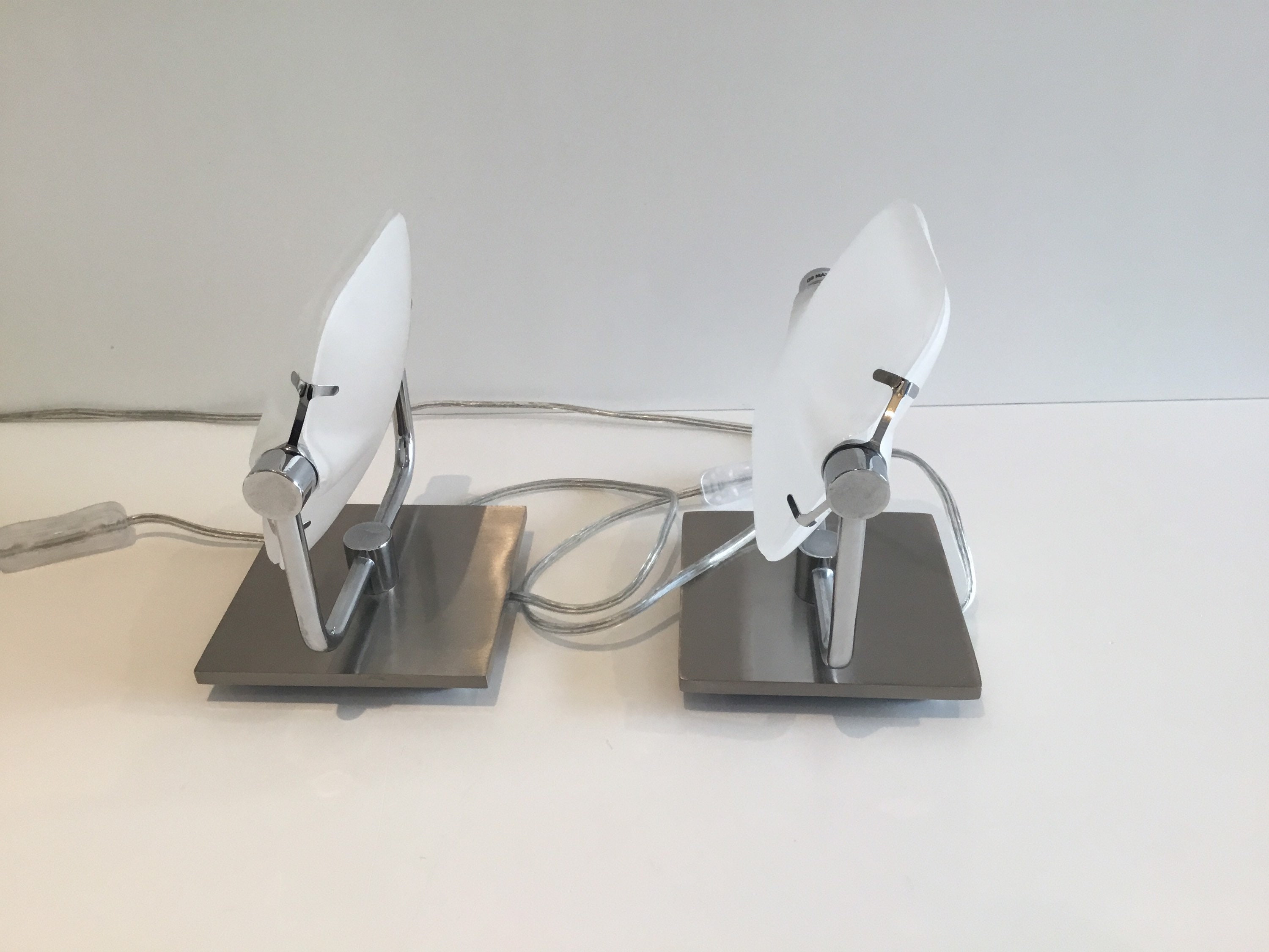 Vintage Lamps | 1980s Pair of Satin Steel, Plexiglass-Resin Table Lighting — photo 4 of 7