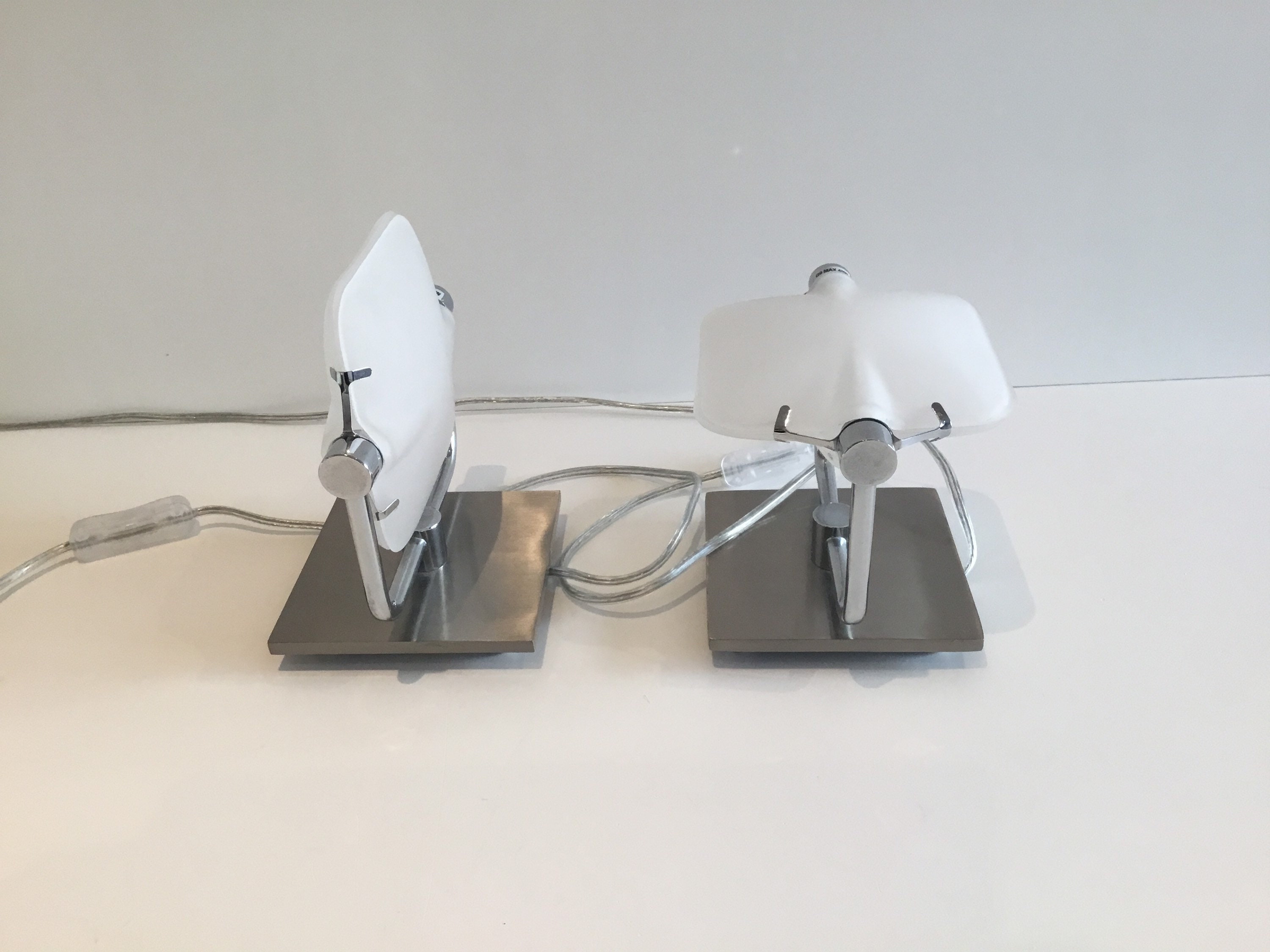 Vintage Lamps | 1980s Pair of Satin Steel, Plexiglass-Resin Table Lighting — photo 5 of 7