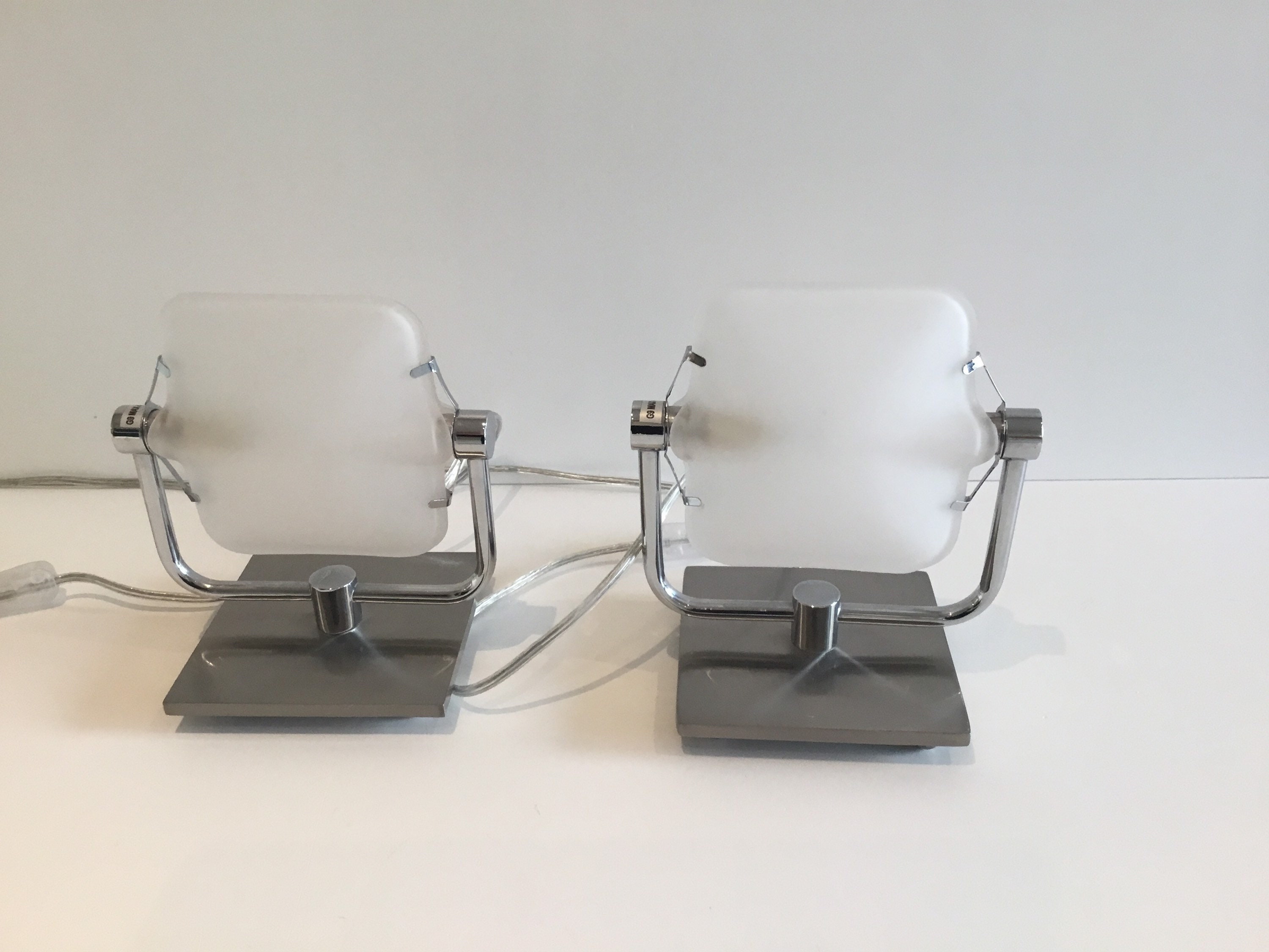 Vintage Lamps | 1980s Pair of Satin Steel, Plexiglass-Resin Table Lighting — photo 7 of 7