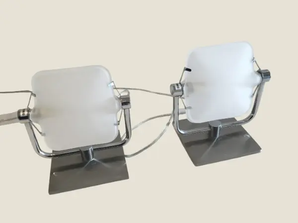 Vintage Lamps | 1980s Pair of Satin Steel, Plexiglass-Resin Table Lighting