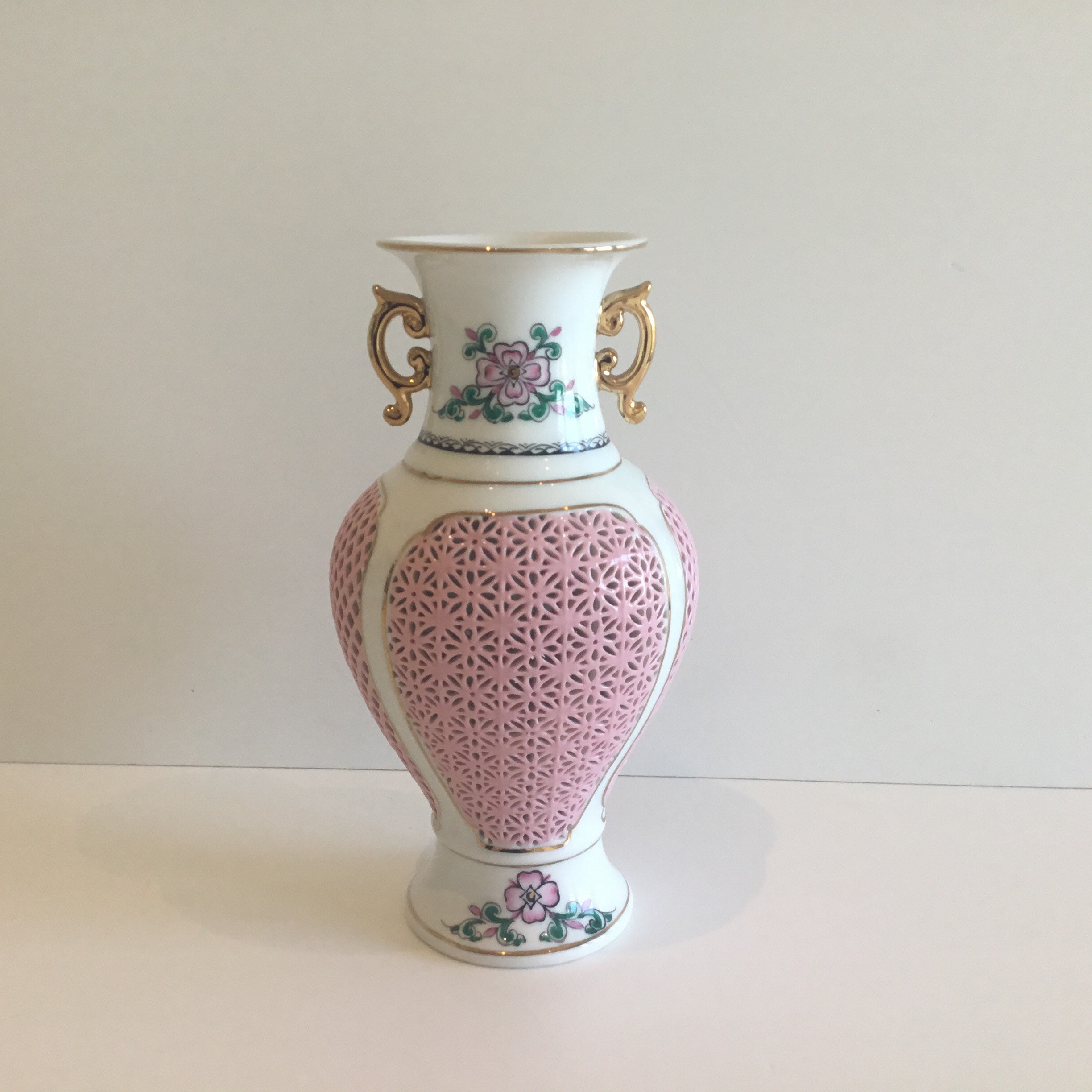 Vintage Porcelain | 1960s Reticulated Chinese Incense Holder, Hand Painted Decor — photo 2 of 10