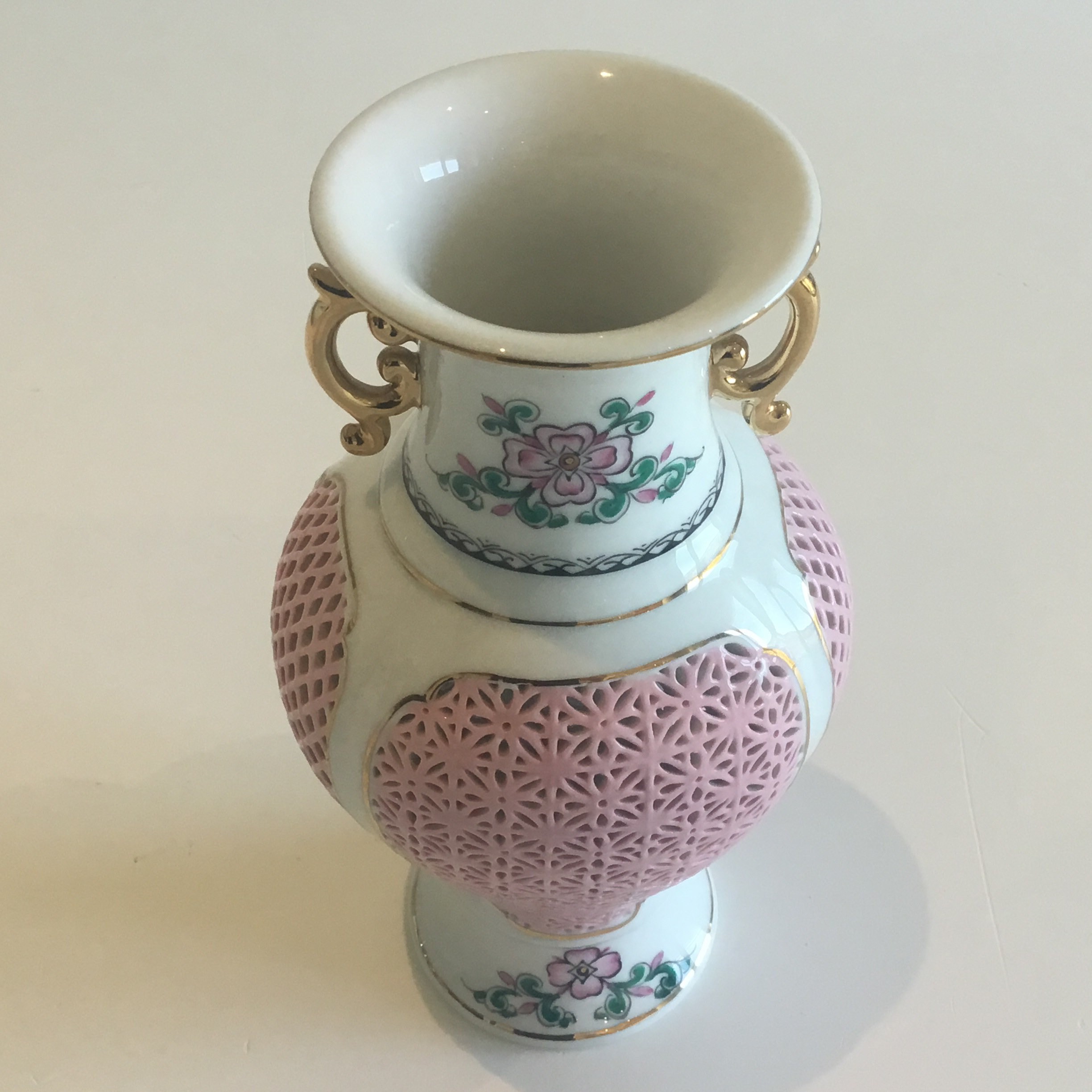 Vintage Porcelain | 1960s Reticulated Chinese Incense Holder, Hand Painted Decor — photo 4 of 10
