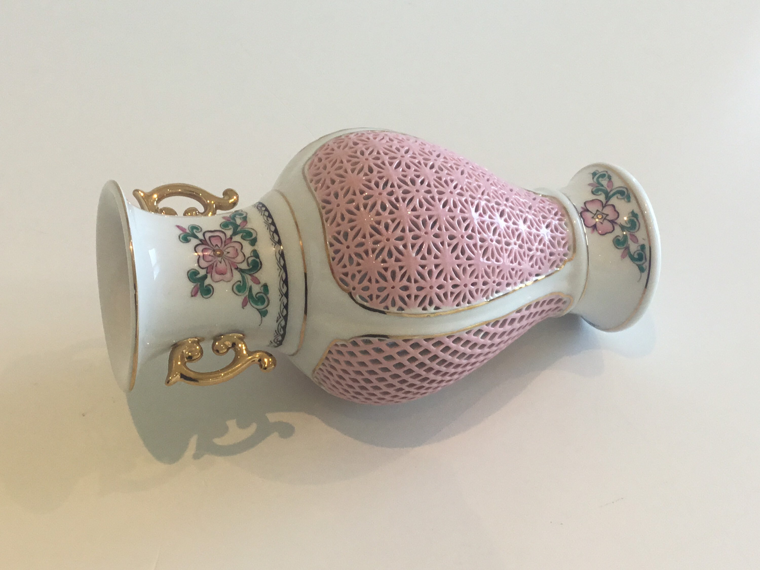 Vintage Porcelain | 1960s Reticulated Chinese Incense Holder, Hand Painted Decor — photo 6 of 10
