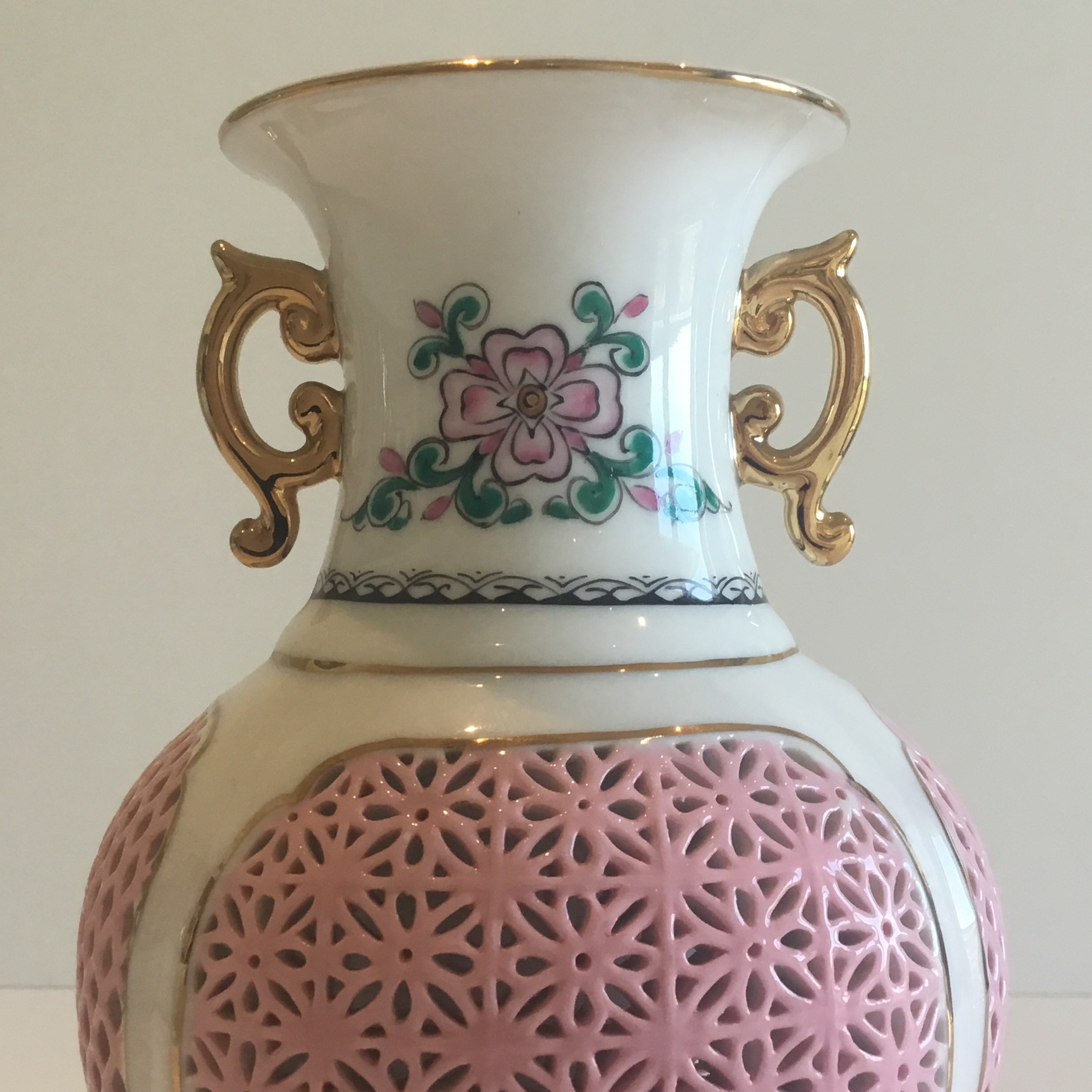 Vintage Porcelain | 1960s Reticulated Chinese Incense Holder, Hand Painted Decor — photo 7 of 10
