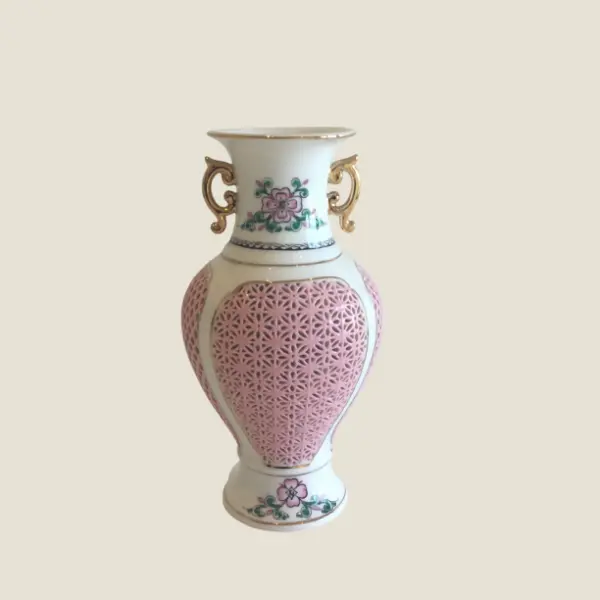 Vintage Porcelain | 1960s Reticulated Chinese Incense Holder, Hand Painted Decor