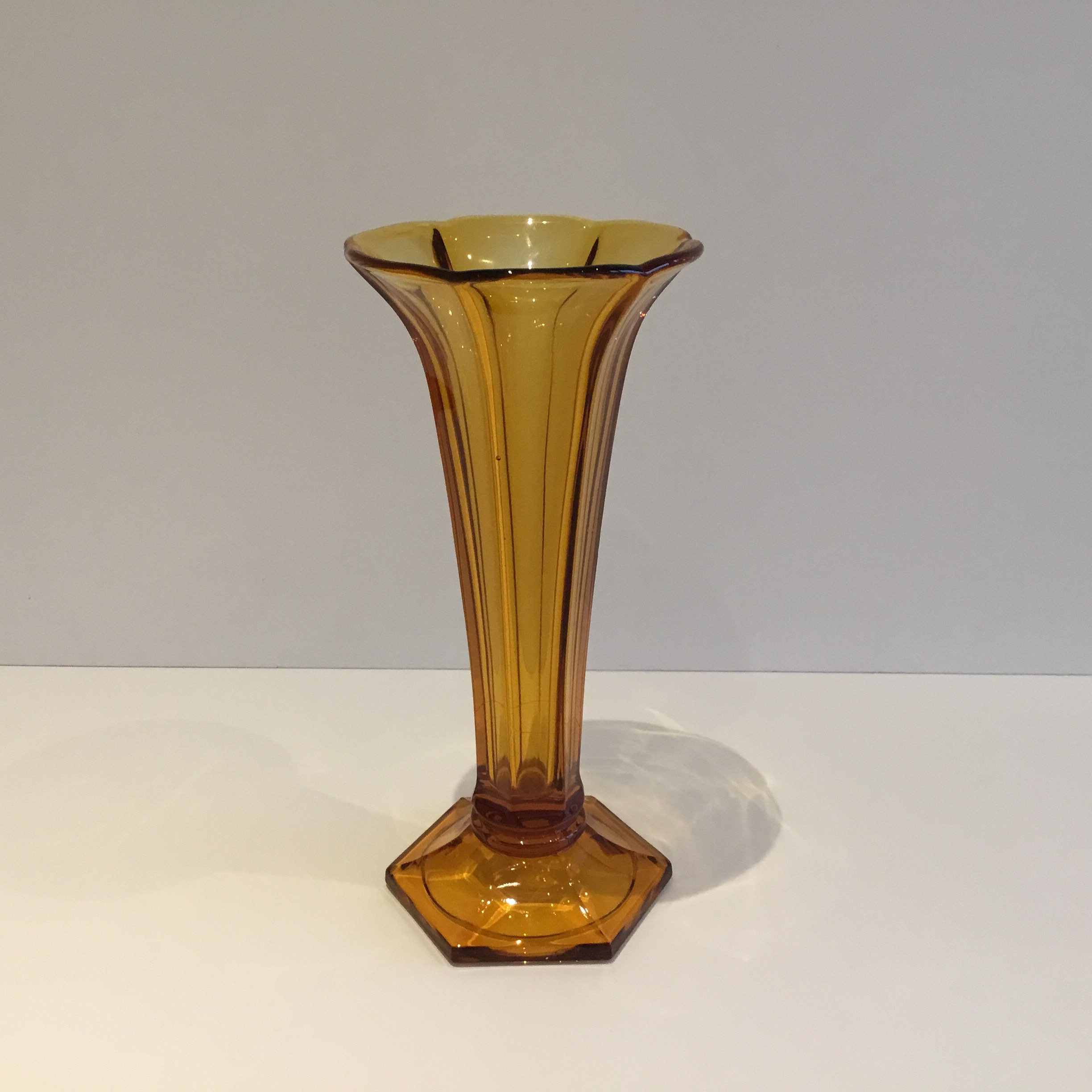 Vintage Crystal Vase | Val Saint Lambert 1930s Belgium, Art Deco Yellow Amber Signed — photo 2 of 9