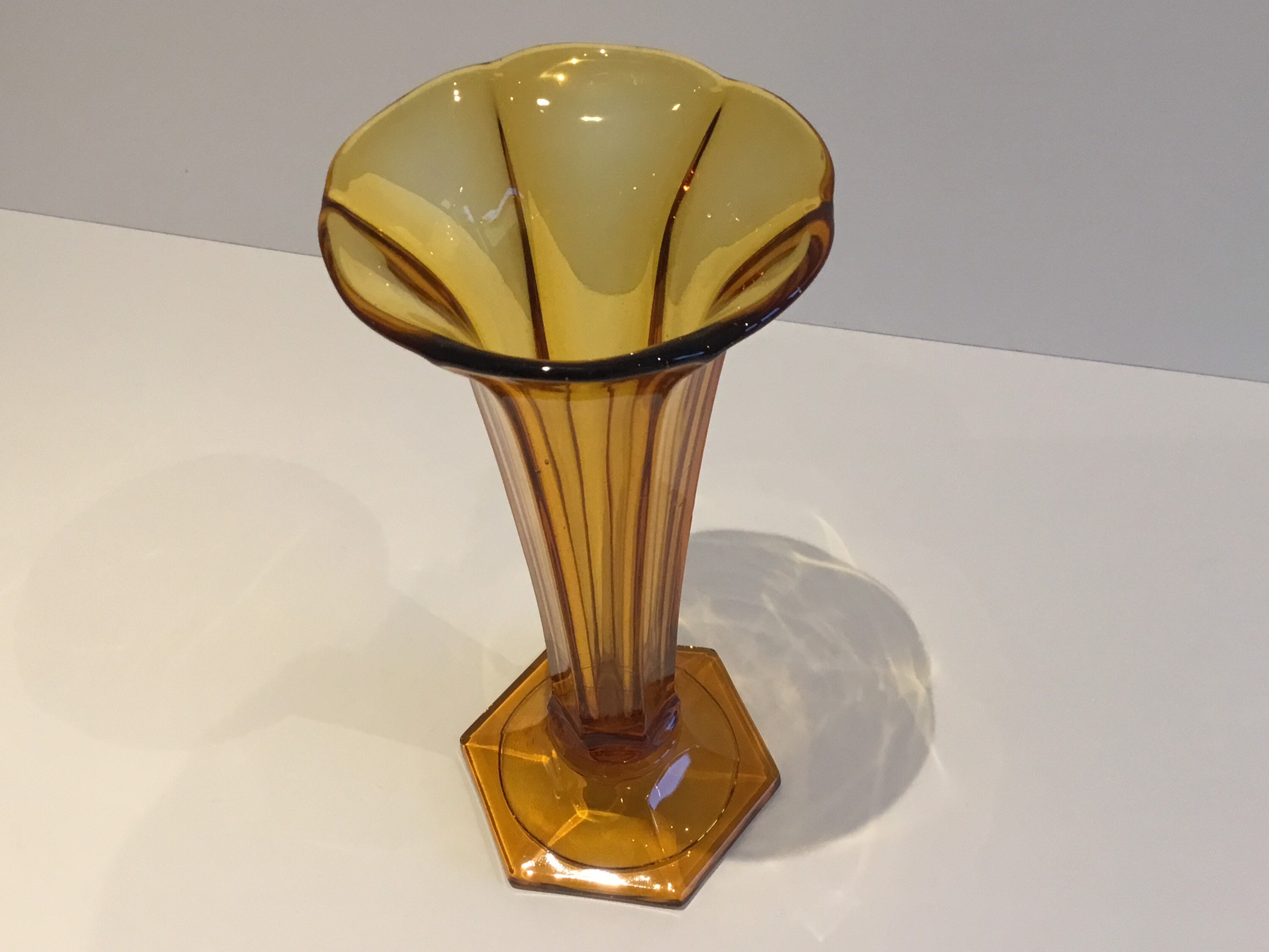 Vintage Crystal Vase | Val Saint Lambert 1930s Belgium, Art Deco Yellow Amber Signed — photo 4 of 9