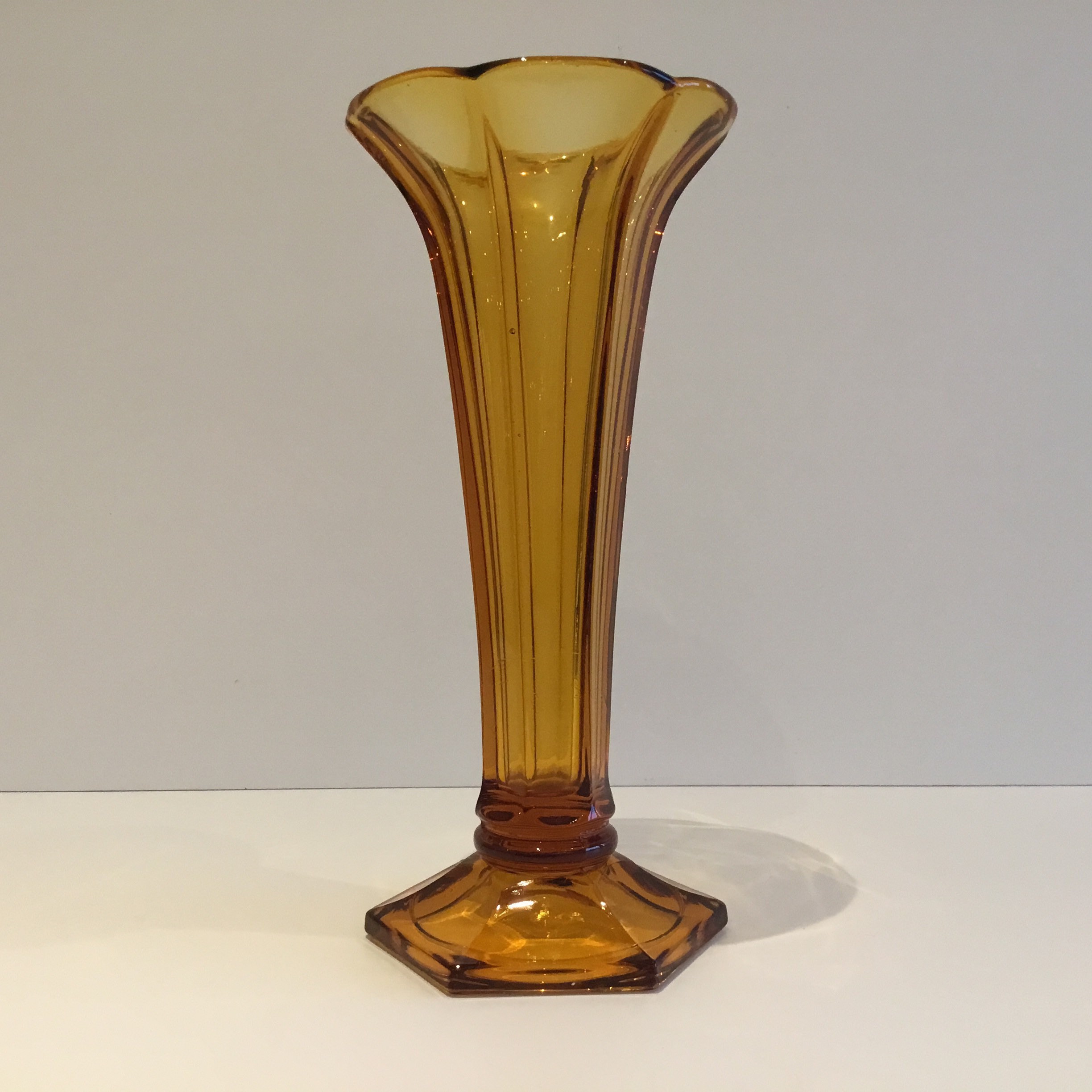 Vintage Crystal Vase | Val Saint Lambert 1930s Belgium, Art Deco Yellow Amber Signed — photo 5 of 9