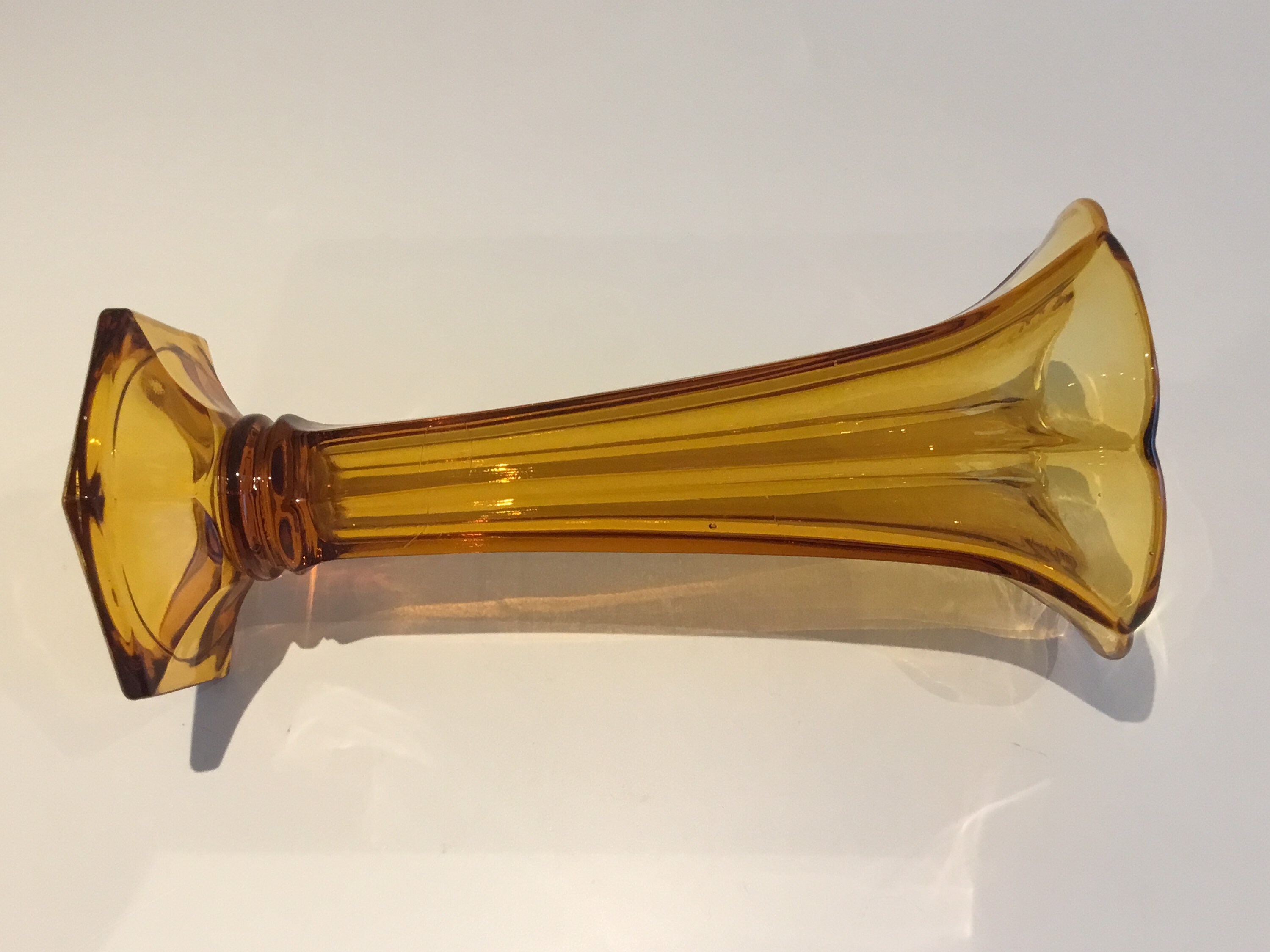 Vintage Crystal Vase | Val Saint Lambert 1930s Belgium, Art Deco Yellow Amber Signed — photo 6 of 9