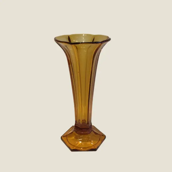 Vintage Crystal Vase | Val Saint Lambert 1930s Belgium, Art Deco Yellow Amber Signed