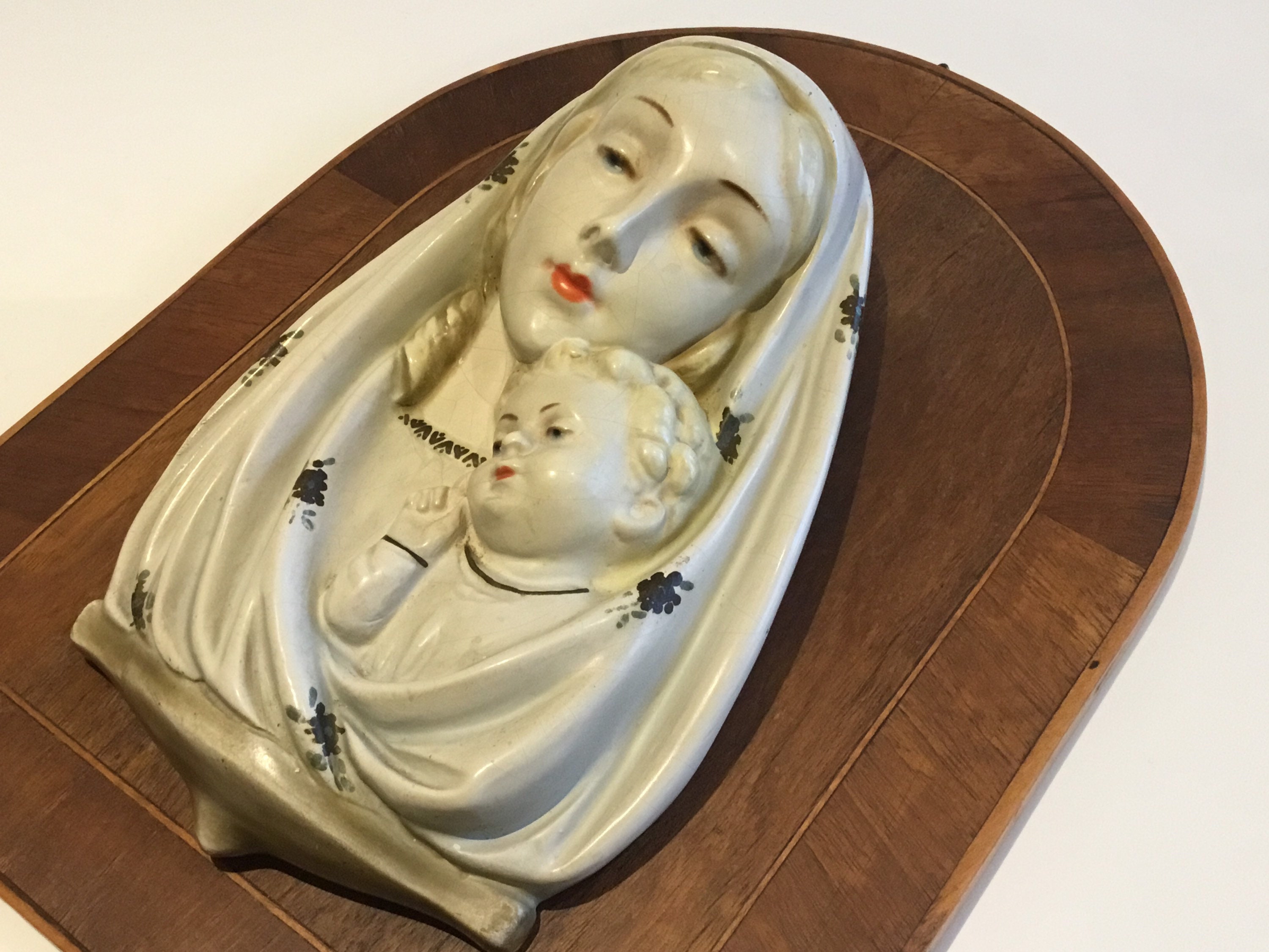 Vintage Italian Religious Art — Madonna With Child Majolica Sculpture, Hand-Painted 1900s — photo 4 of 7