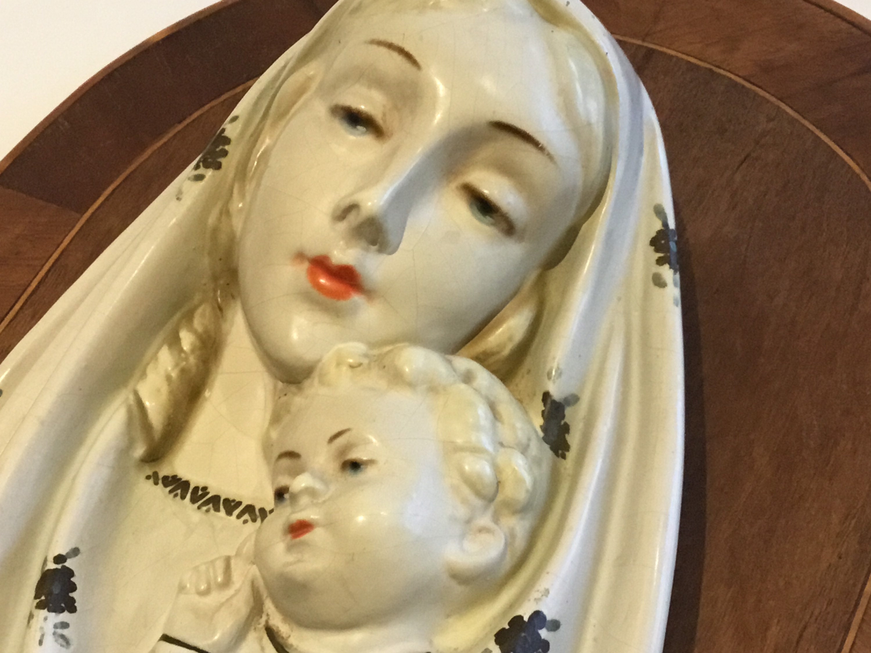 Vintage Italian Religious Art — Madonna With Child Majolica Sculpture, Hand-Painted 1900s — photo 5 of 7
