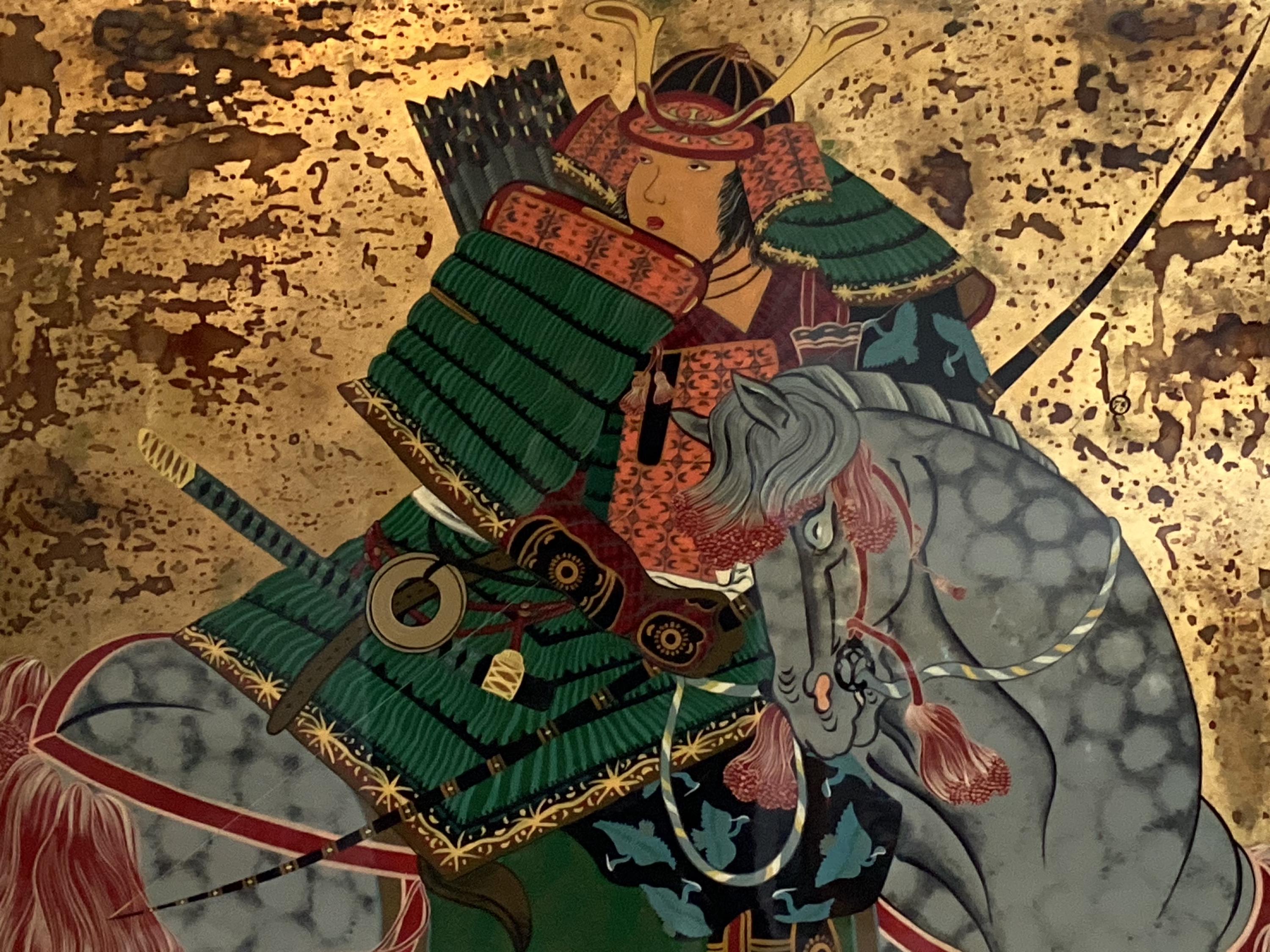 Pop Art Painting | 1970s Acrylic Gold Leaf Samurai, Japanese Warrior Bold Colors — photo 3 of 10