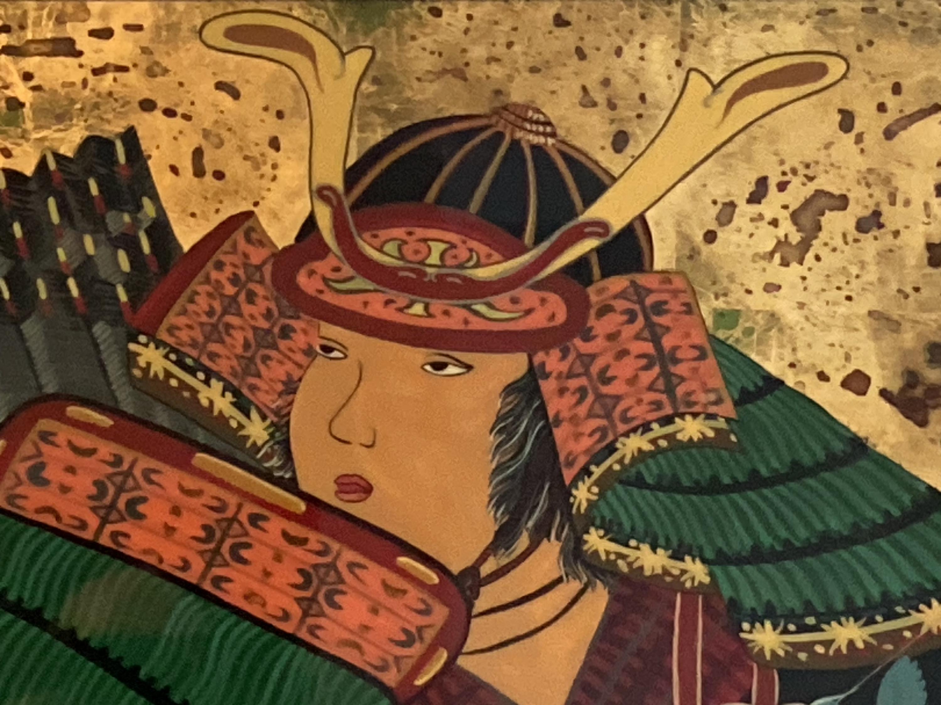 Pop Art Painting | 1970s Acrylic Gold Leaf Samurai, Japanese Warrior Bold Colors — photo 4 of 10