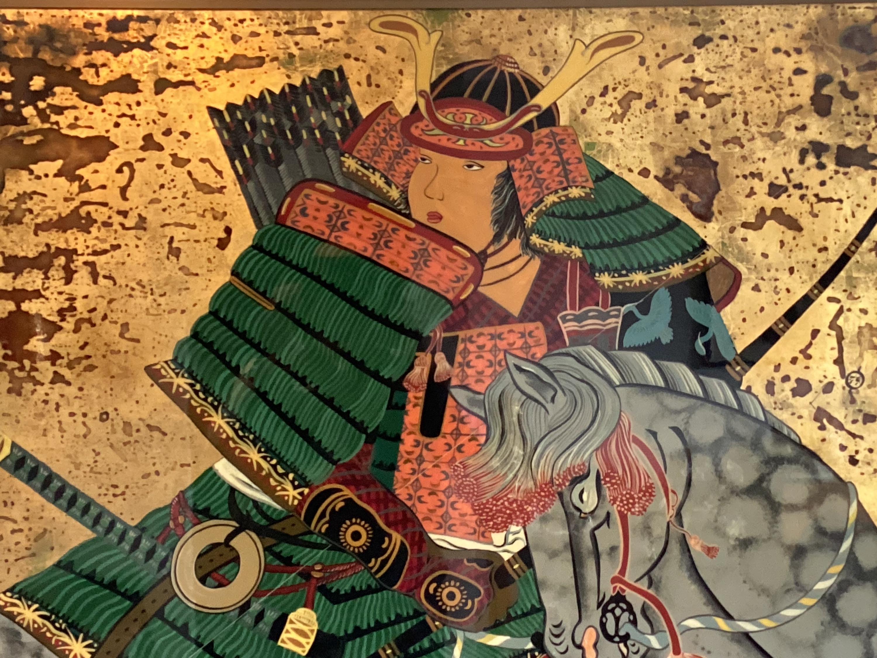 Pop Art Painting | 1970s Acrylic Gold Leaf Samurai, Japanese Warrior Bold Colors — photo 5 of 10