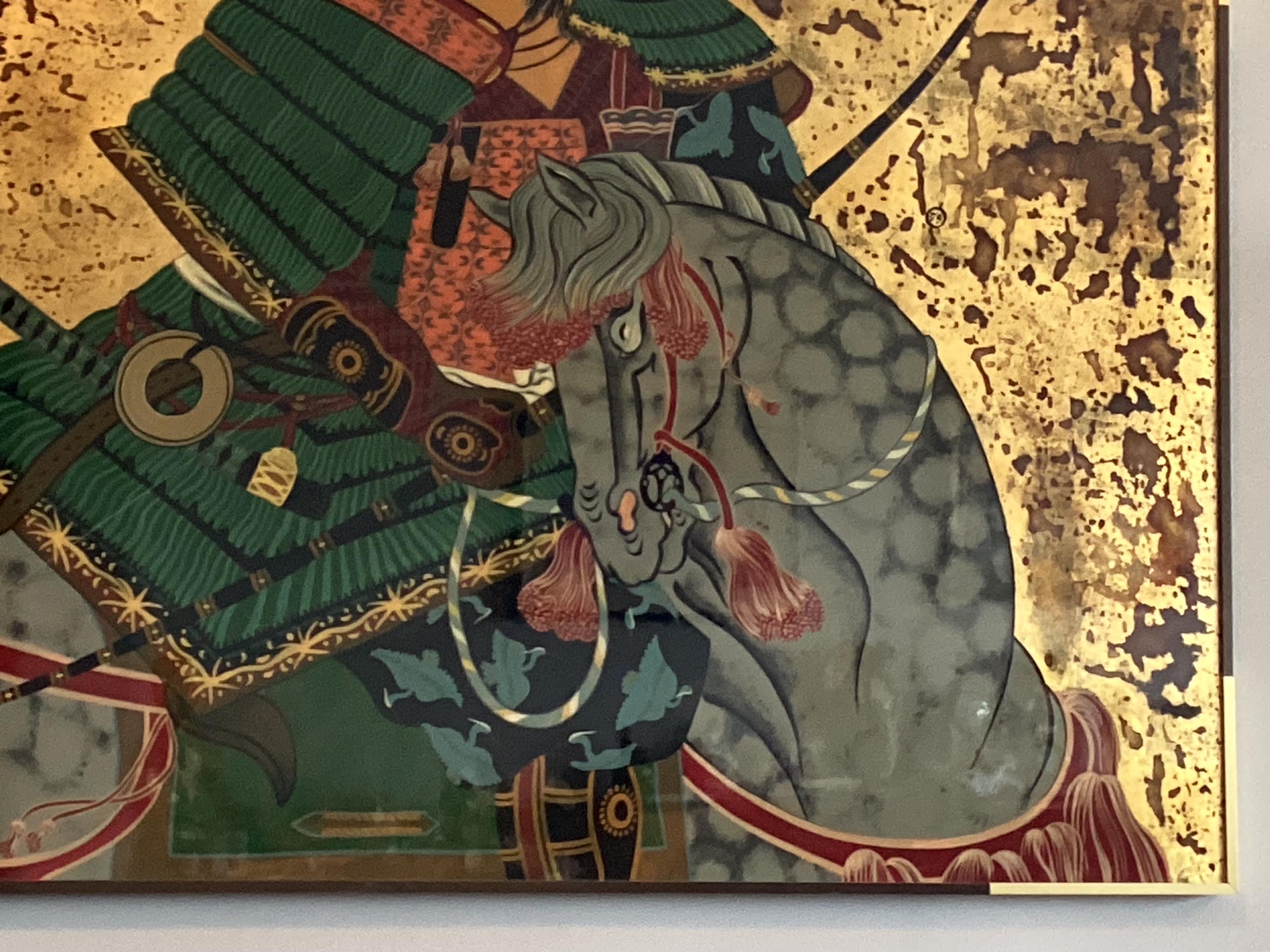 Pop Art Painting | 1970s Acrylic Gold Leaf Samurai, Japanese Warrior Bold Colors — photo 7 of 10