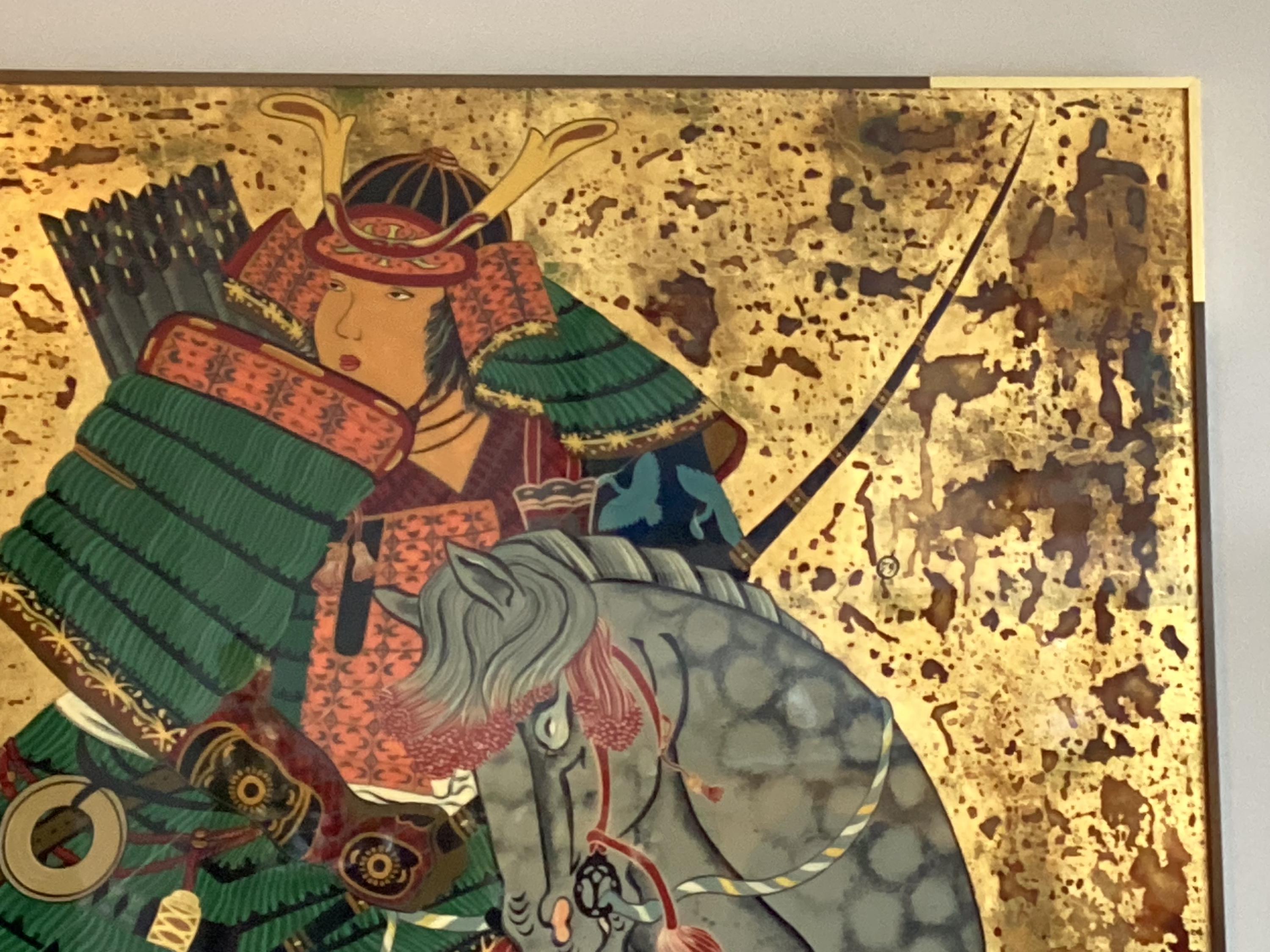 Pop Art Painting | 1970s Acrylic Gold Leaf Samurai, Japanese Warrior Bold Colors — photo 8 of 10