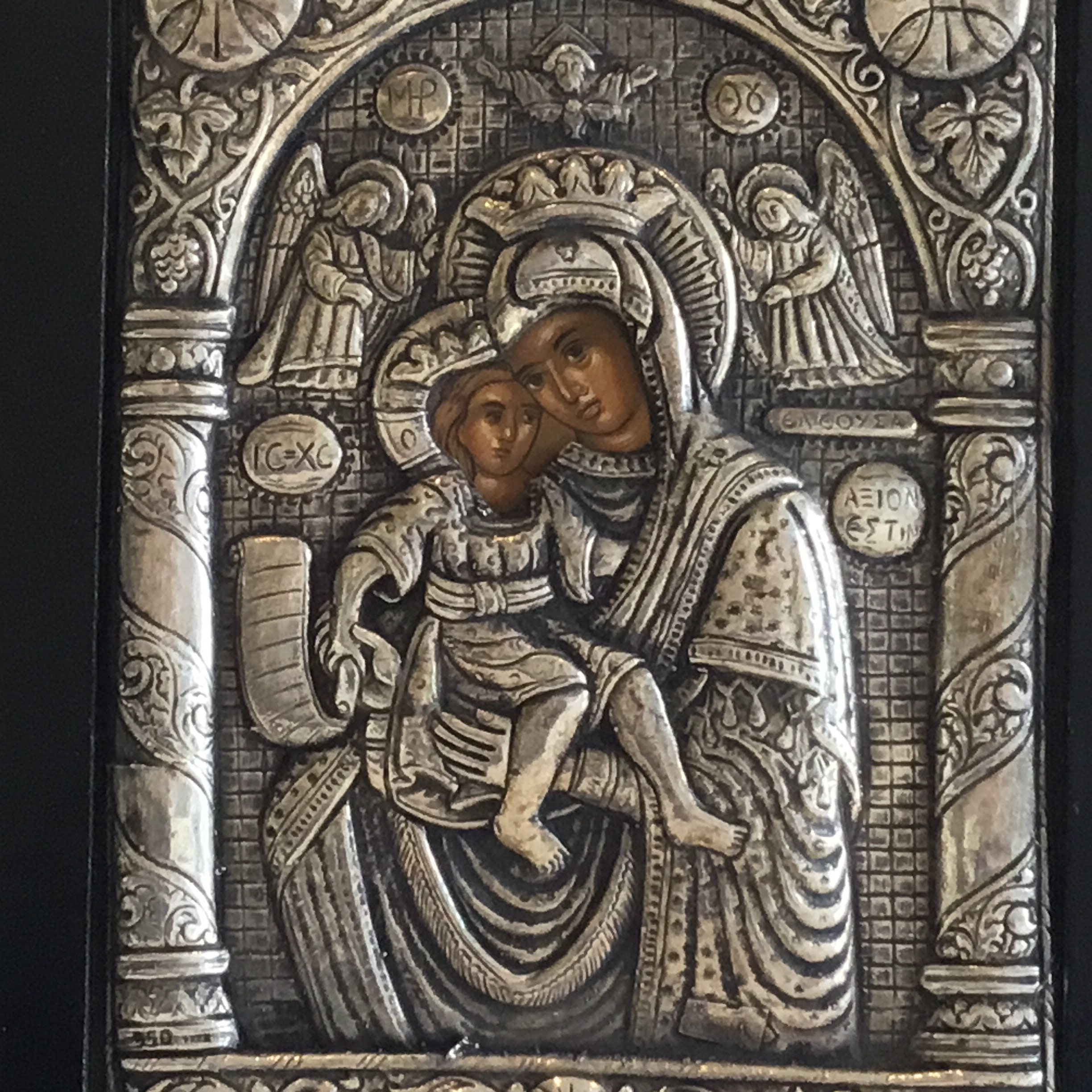 Religious Icon | 950 Silver Madonna & Child, 1960s Greek Byzantine Art — photo 4 of 9