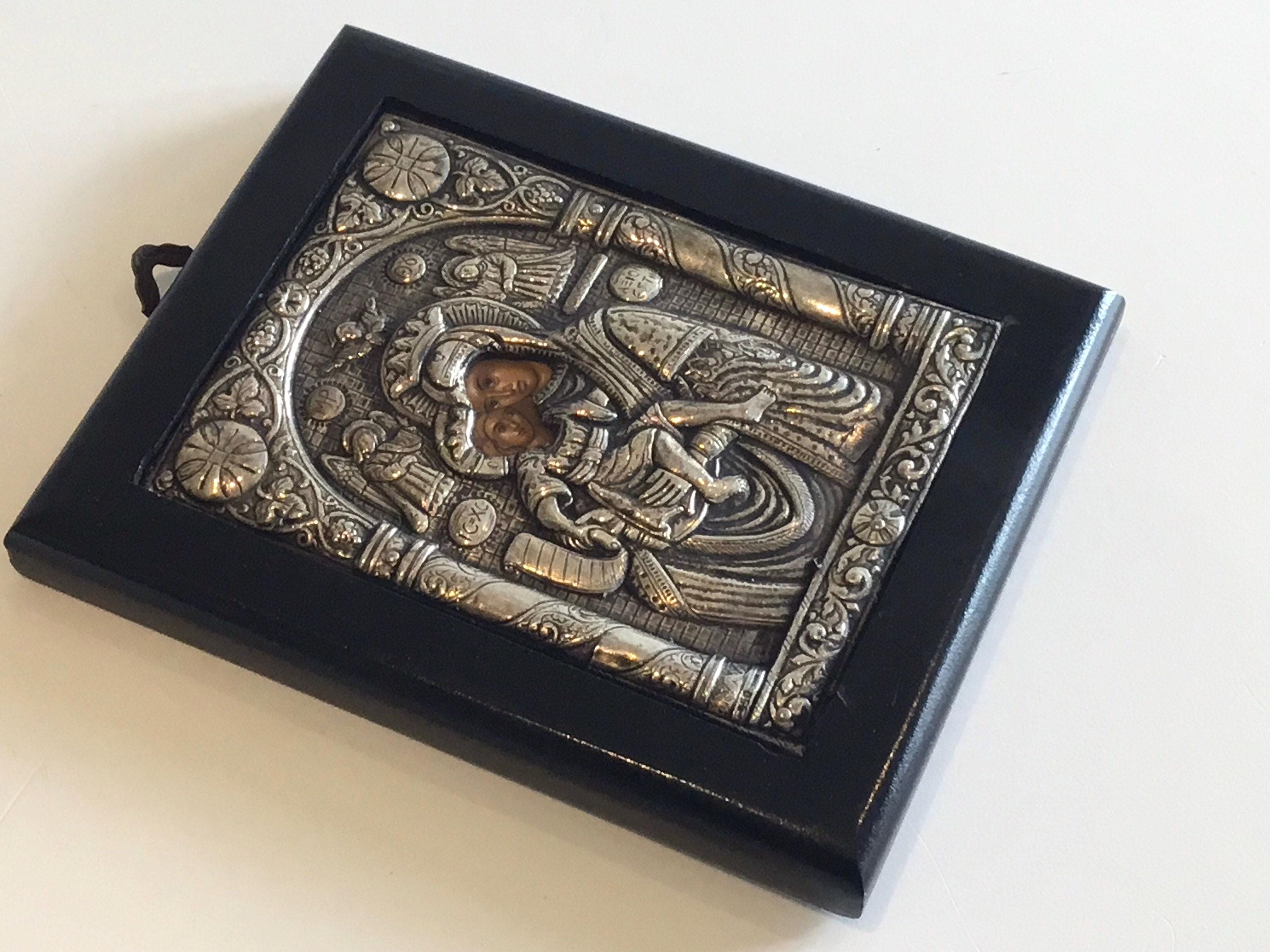 Religious Icon | 950 Silver Madonna & Child, 1960s Greek Byzantine Art — photo 6 of 9