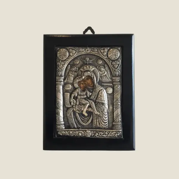 Religious Icon | 950 Silver Madonna & Child, 1960s Greek Byzantine Art