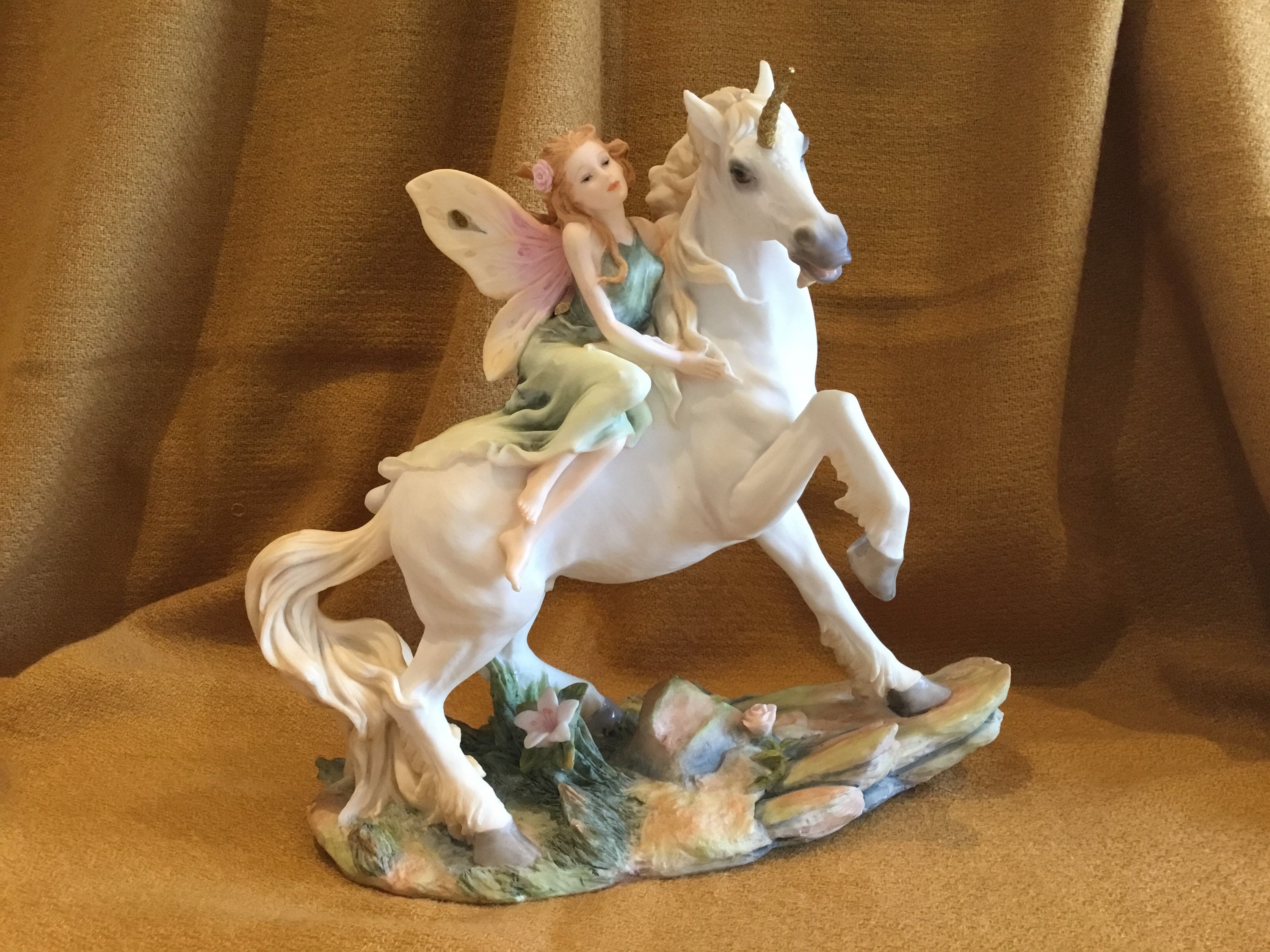 Fantasy Figurine Fairy on White Unicorn Veronese Polystone Sculpture — photo 3 of 11