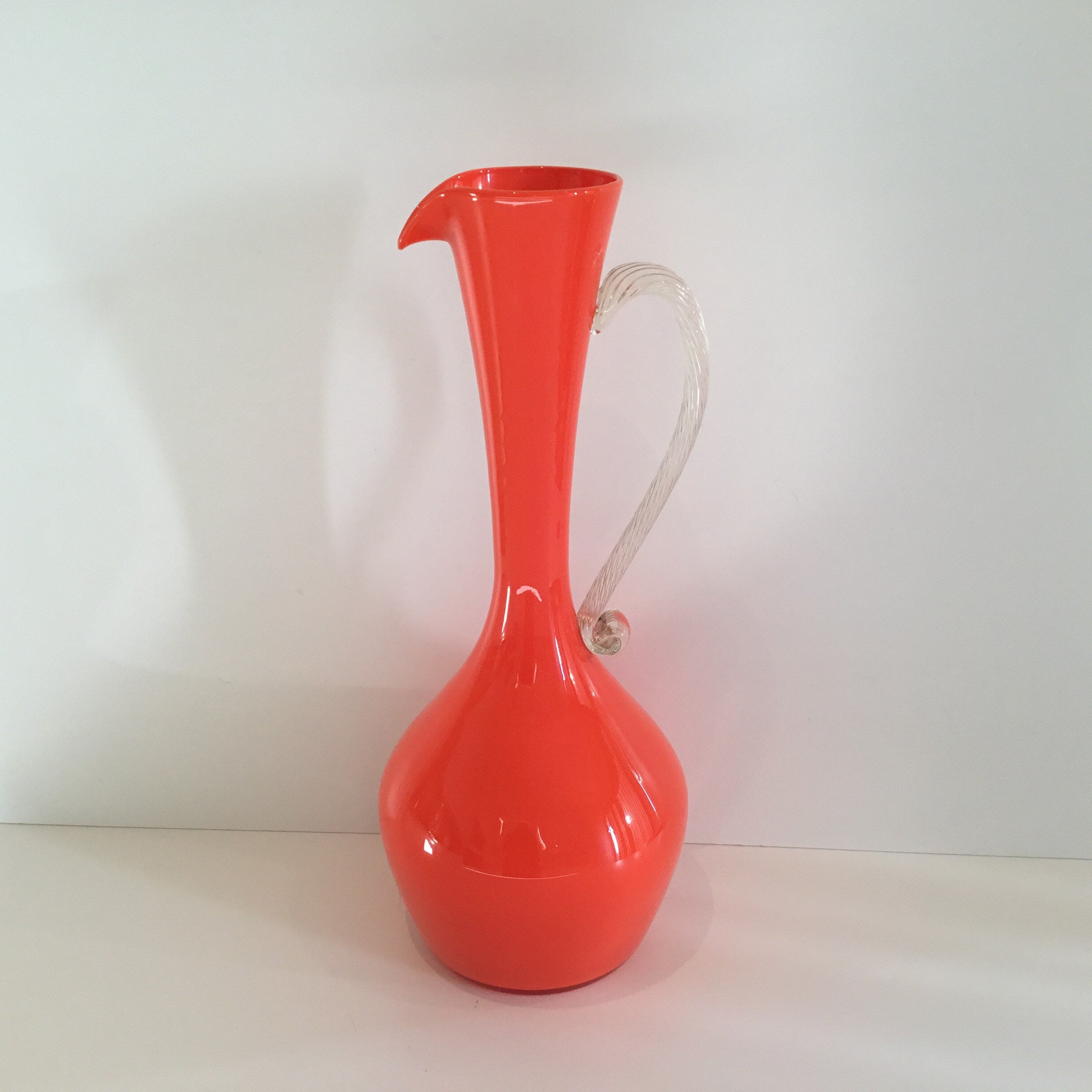 Murano Glass Carafe Vase (1970s) – Hand-Blown Italian Art Glass, Orange Inclusion, Venice Design — photo 2 of 9