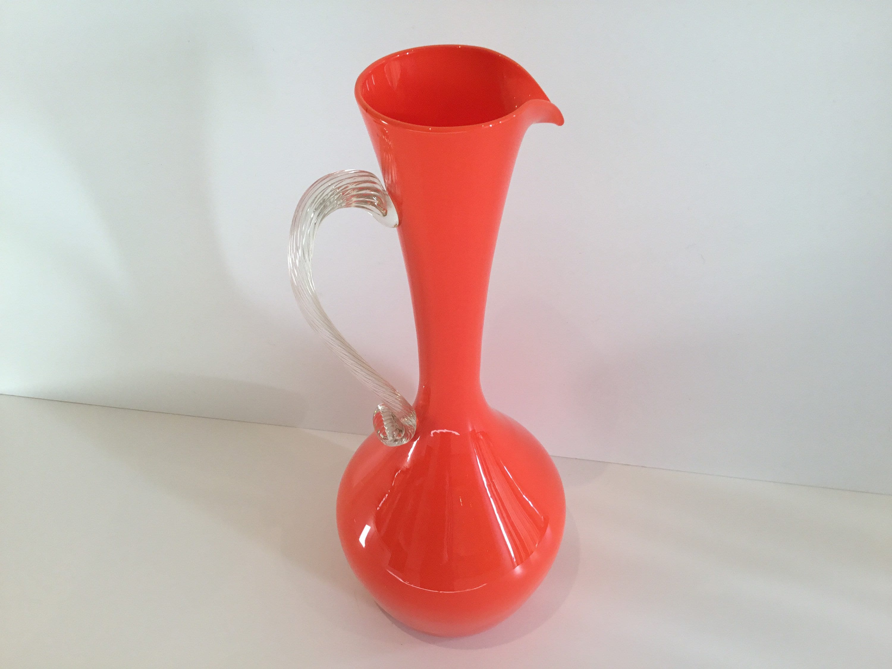 Murano Glass Carafe Vase (1970s) – Hand-Blown Italian Art Glass, Orange Inclusion, Venice Design — photo 3 of 9