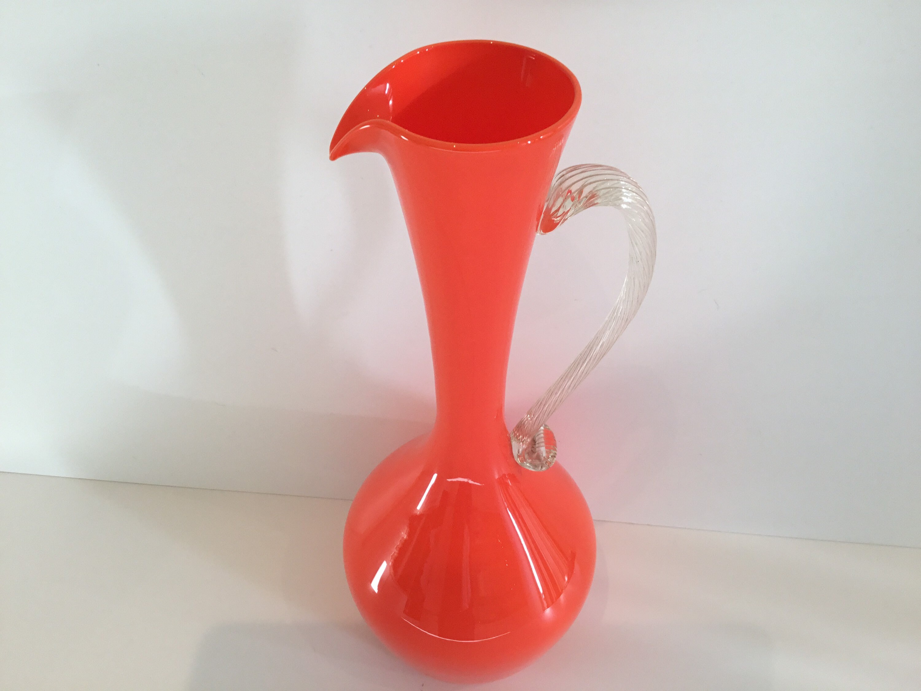 Murano Glass Carafe Vase (1970s) – Hand-Blown Italian Art Glass, Orange Inclusion, Venice Design — photo 4 of 9