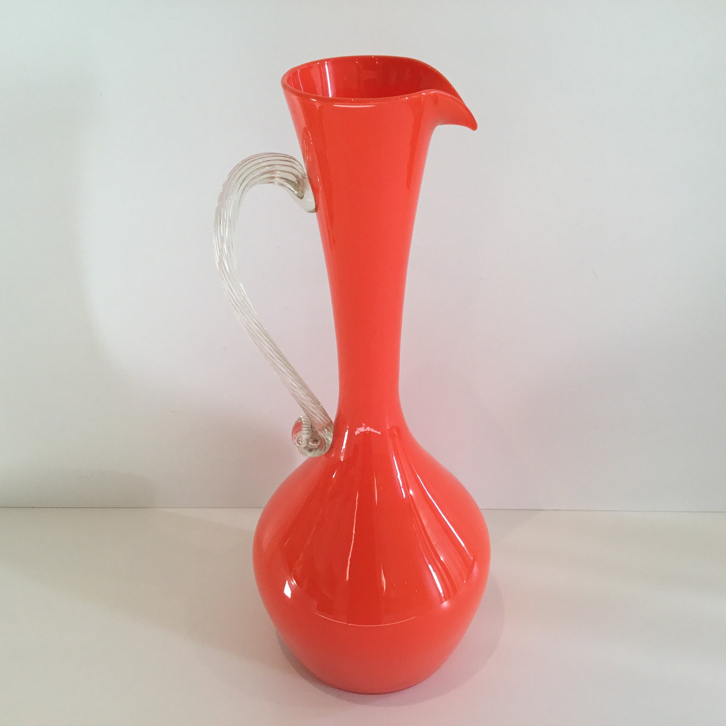 Murano Glass Carafe Vase (1970s) – Hand-Blown Italian Art Glass, Orange Inclusion, Venice Design — photo 5 of 9
