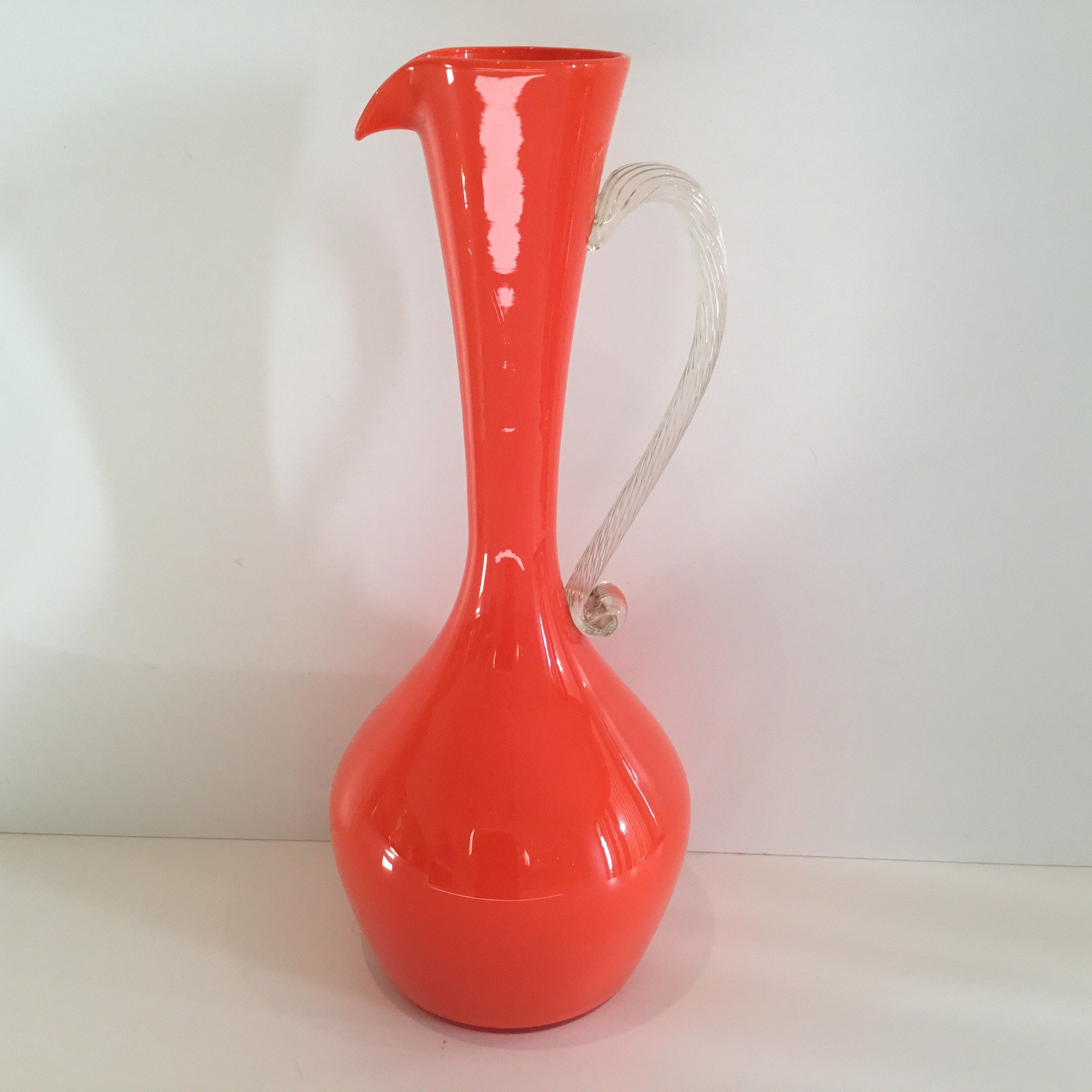 Murano Glass Carafe Vase (1970s) – Hand-Blown Italian Art Glass, Orange Inclusion, Venice Design — photo 6 of 9