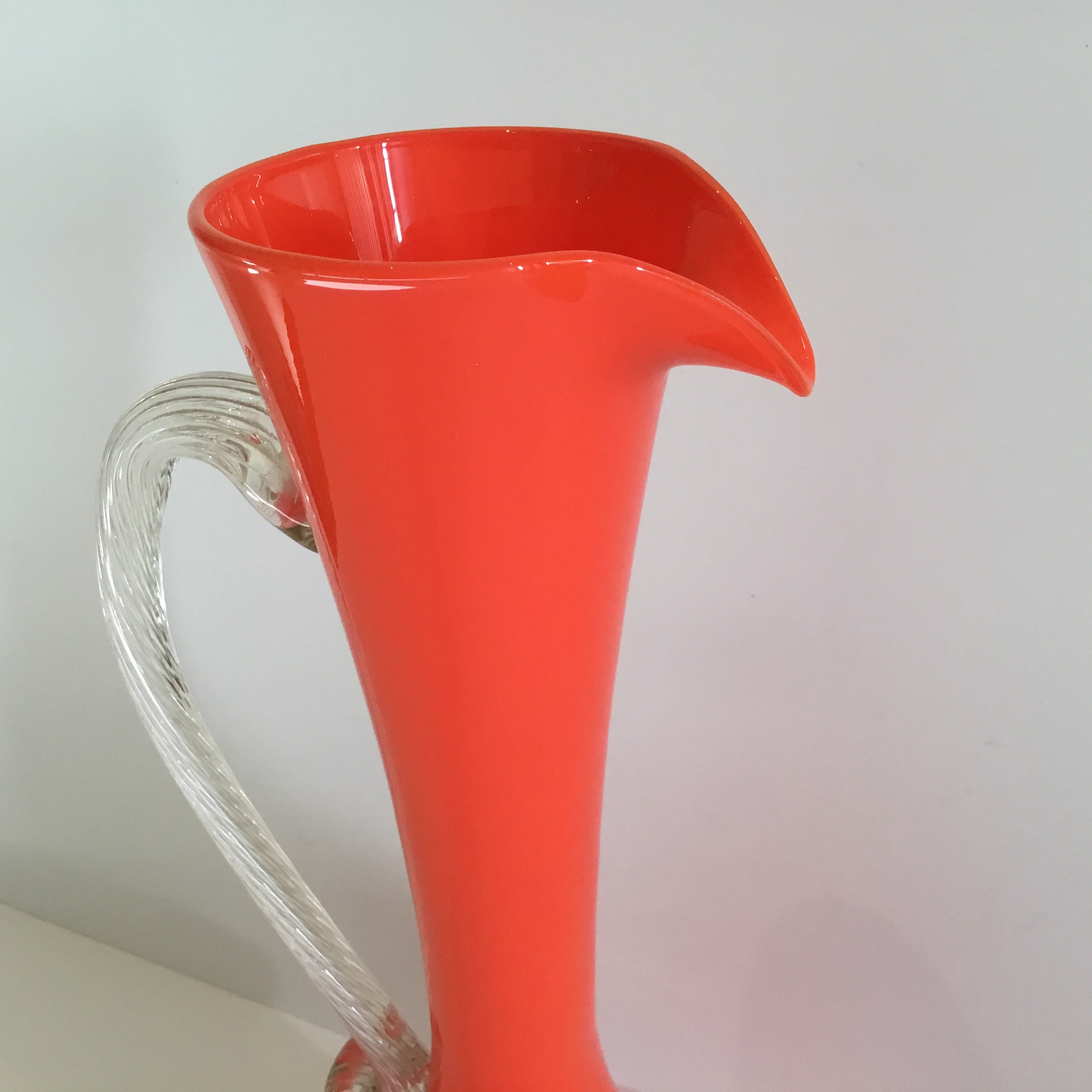 Murano Glass Carafe Vase (1970s) – Hand-Blown Italian Art Glass, Orange Inclusion, Venice Design — photo 7 of 9