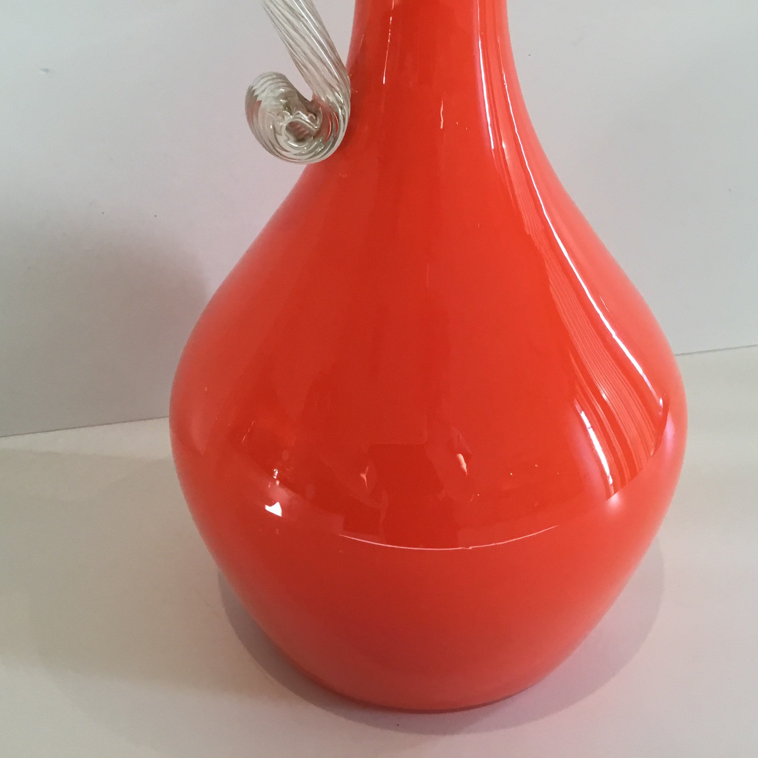 Murano Glass Carafe Vase (1970s) – Hand-Blown Italian Art Glass, Orange Inclusion, Venice Design — photo 8 of 9