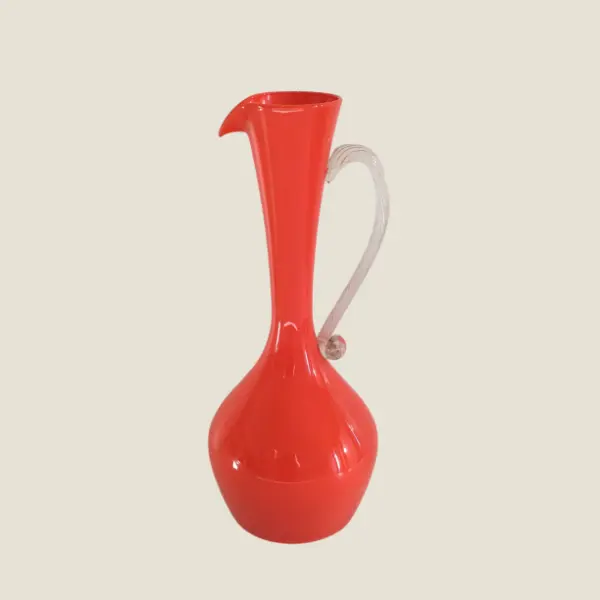 Murano Glass Carafe Vase (1970s) – Hand-Blown Italian Art Glass, Orange Inclusion, Venice Design
