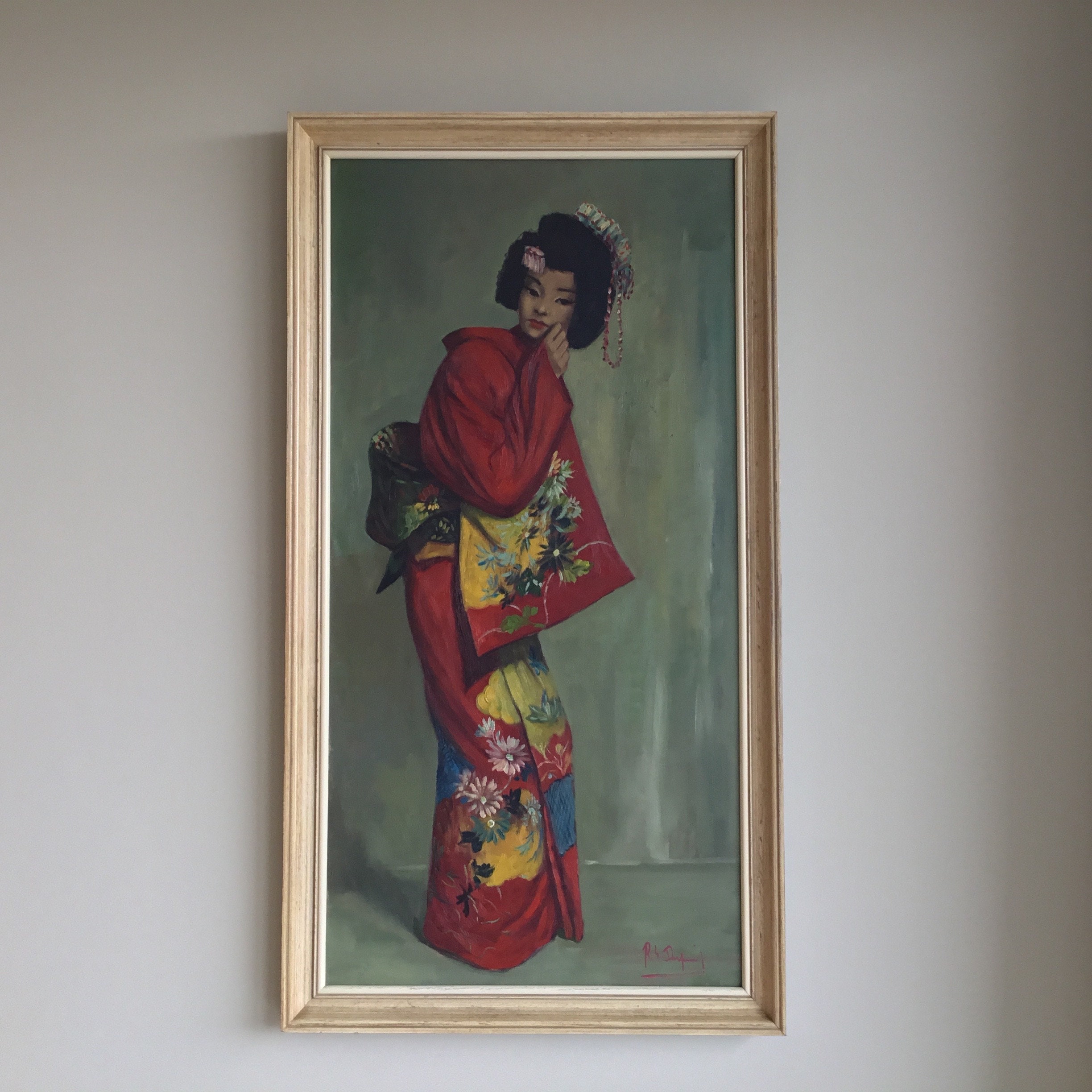 Antique Painting | 1930s Japanese Portrait of Geisha in Kimono, Signed Oil on Canvas* — photo 2 of 11