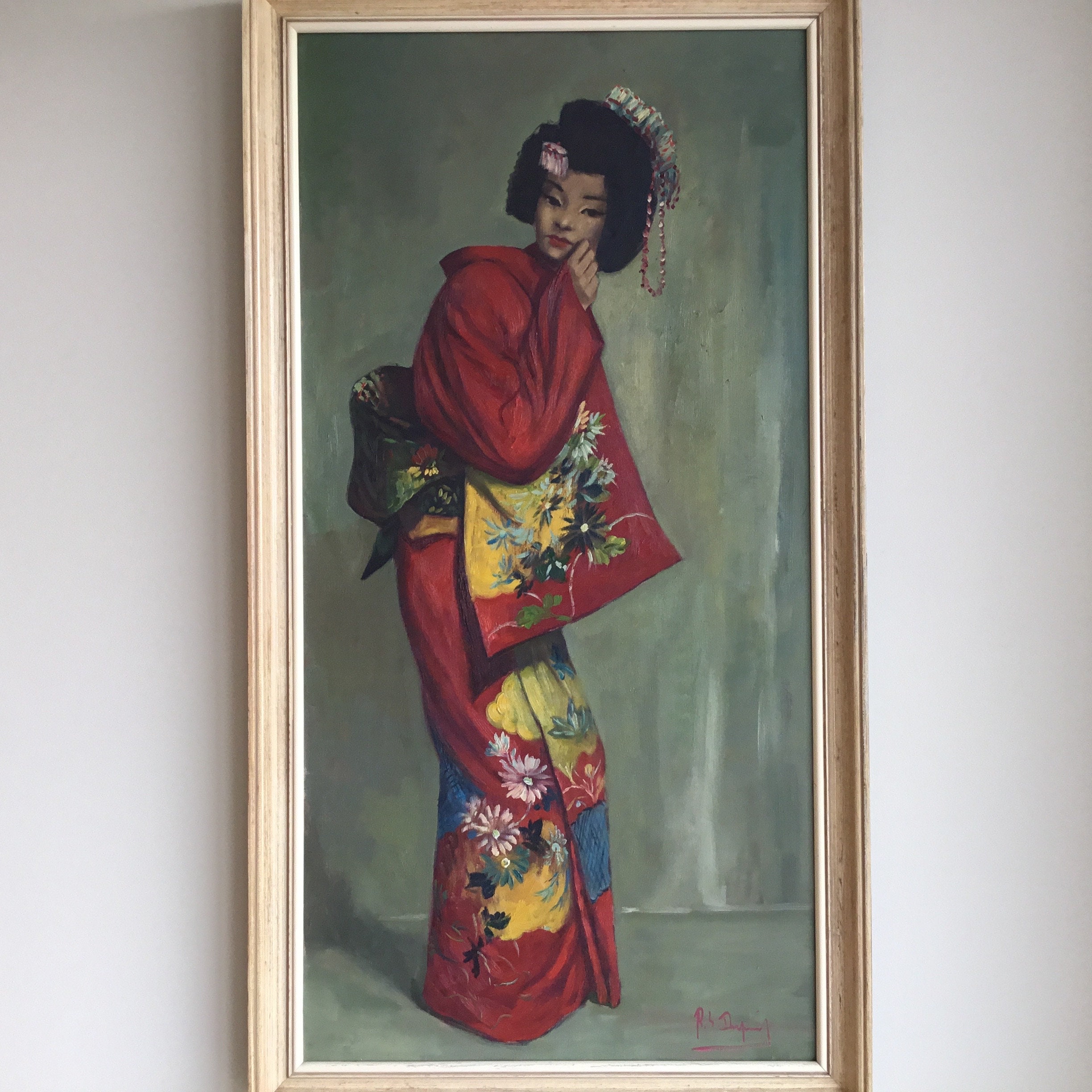 Antique Painting | 1930s Japanese Portrait of Geisha in Kimono, Signed Oil on Canvas* — photo 3 of 11