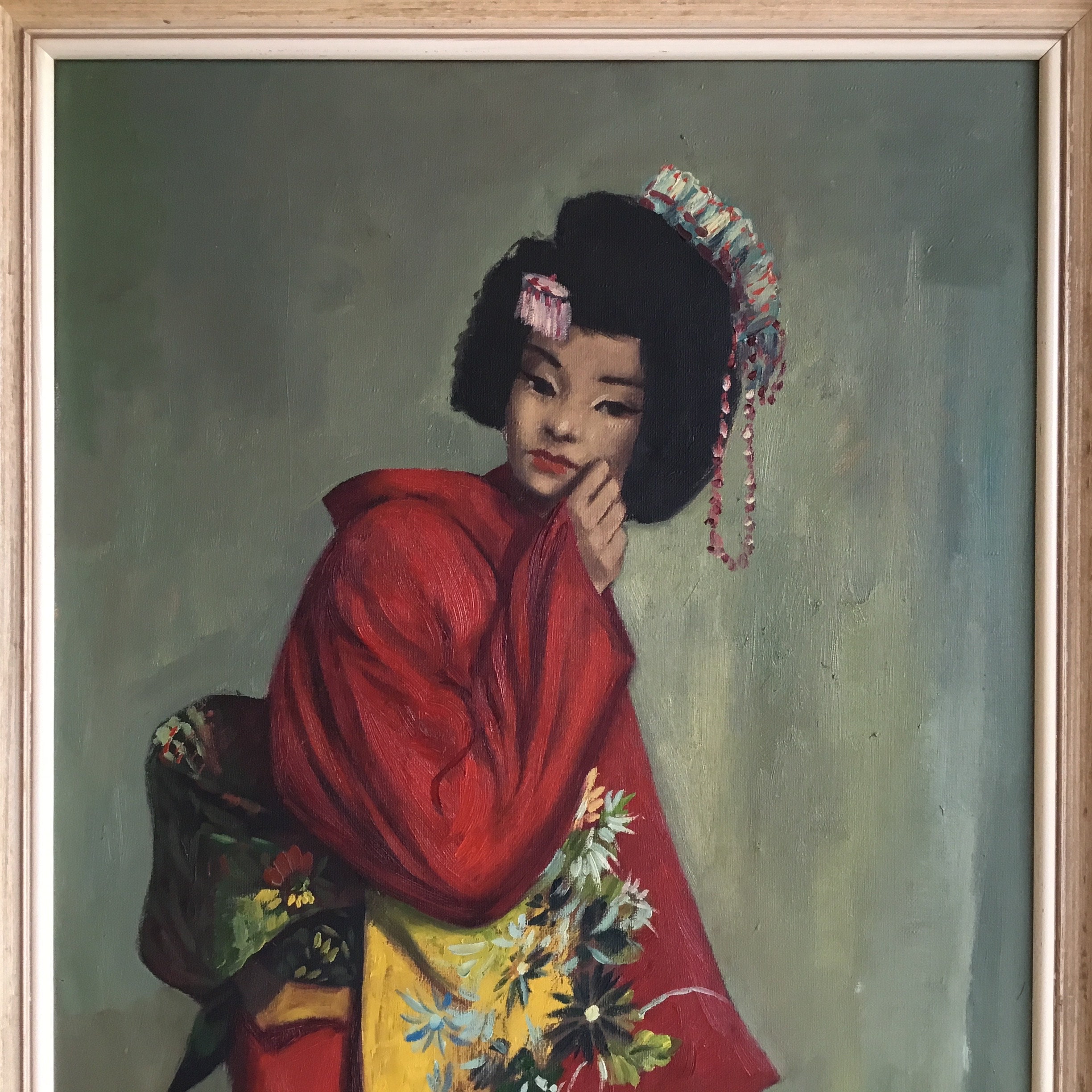 Antique Painting | 1930s Japanese Portrait of Geisha in Kimono, Signed Oil on Canvas* — photo 4 of 11