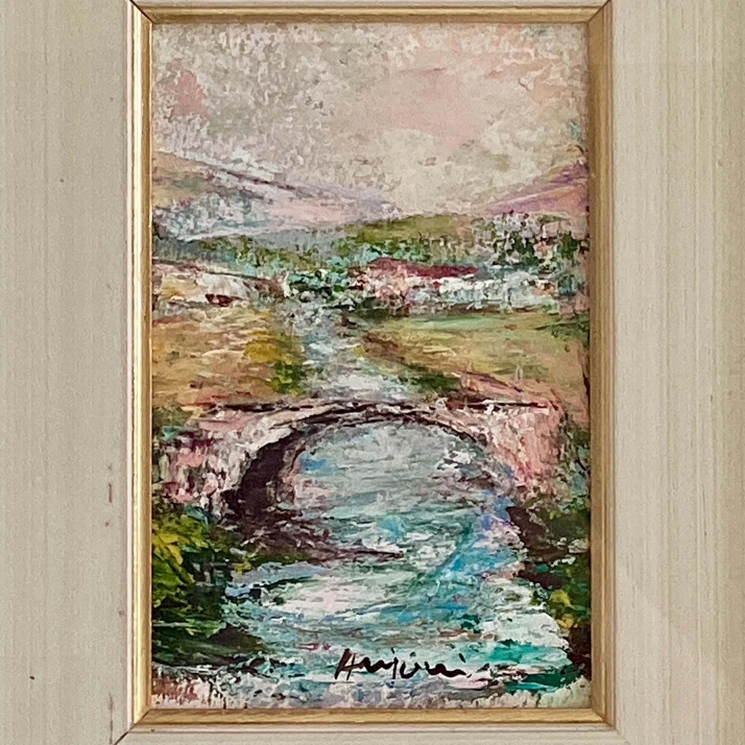 Painting Landscape Annigoni 1979 Bridge & River Tempera Italian Signed Framed Original Artwork — photo 4 of 11