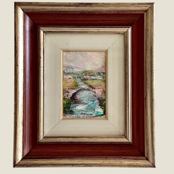 Painting Landscape Annigoni 1979 Bridge & River Tempera Italian Signed Framed Original Artwork