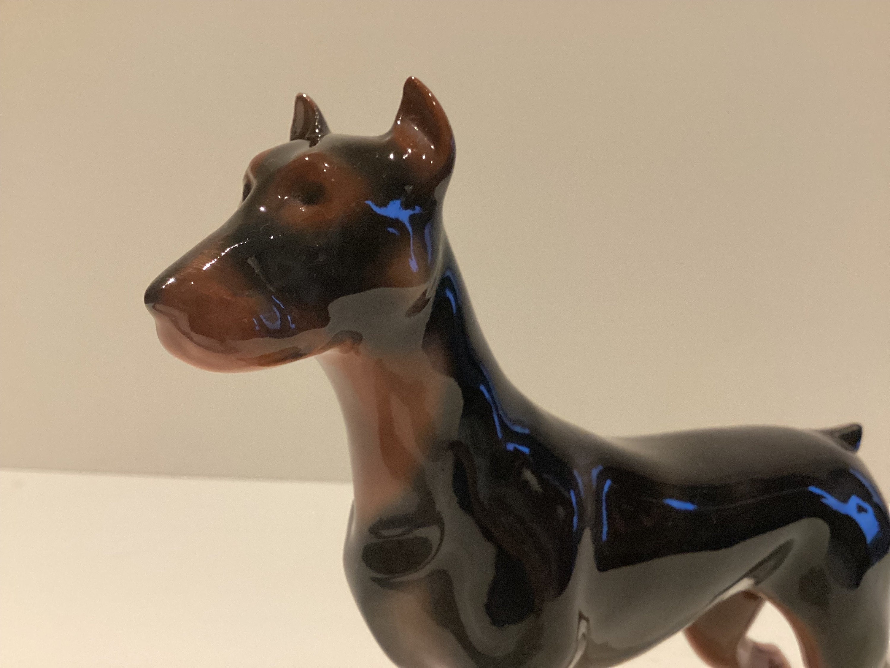 Vintage Porcelain Figurine | 1930s Czechoslovakia Dobermann Dog, Hand Painted Collectible — photo 3 of 10