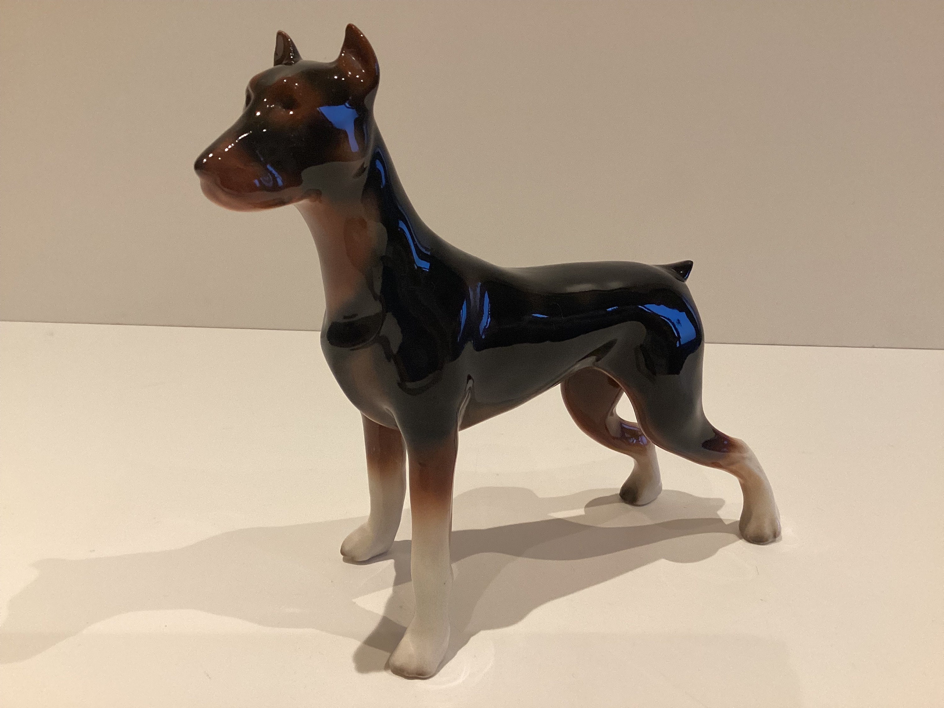 Vintage Porcelain Figurine | 1930s Czechoslovakia Dobermann Dog, Hand Painted Collectible — photo 4 of 10