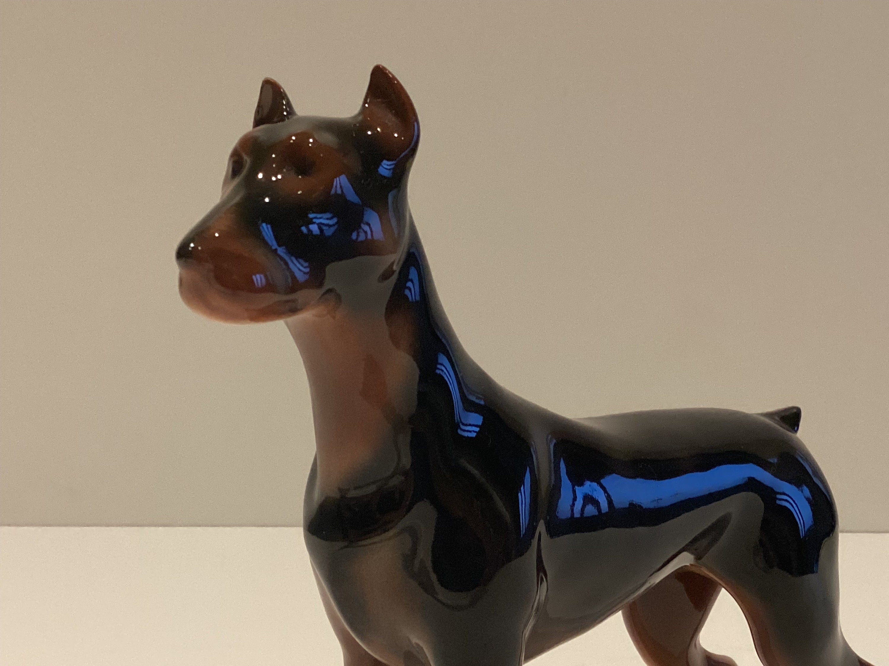 Vintage Porcelain Figurine | 1930s Czechoslovakia Dobermann Dog, Hand Painted Collectible — photo 6 of 10