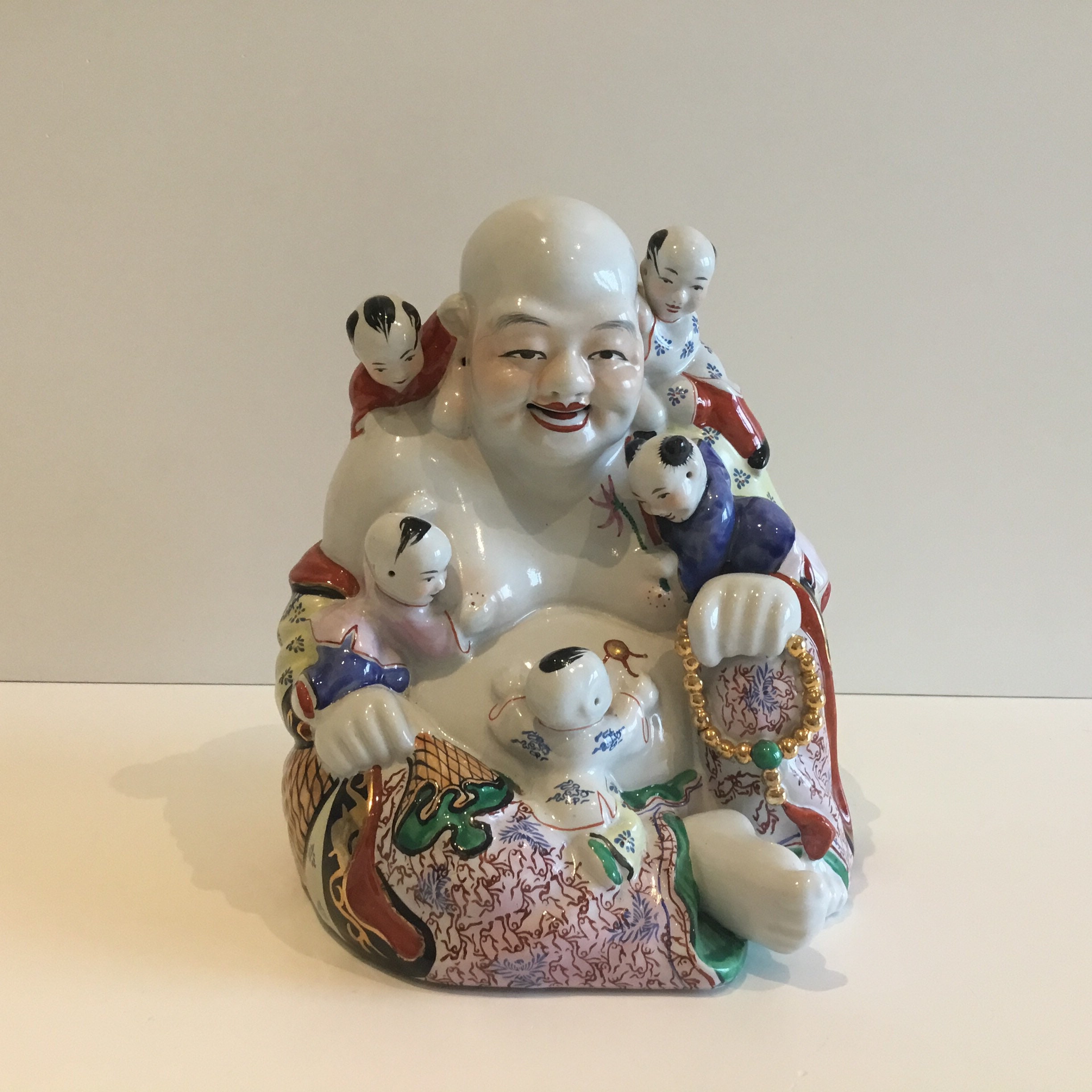 Porcelain Buddha – Large Hand-Painted Figurine With Children, 1950s China — photo 2 of 11