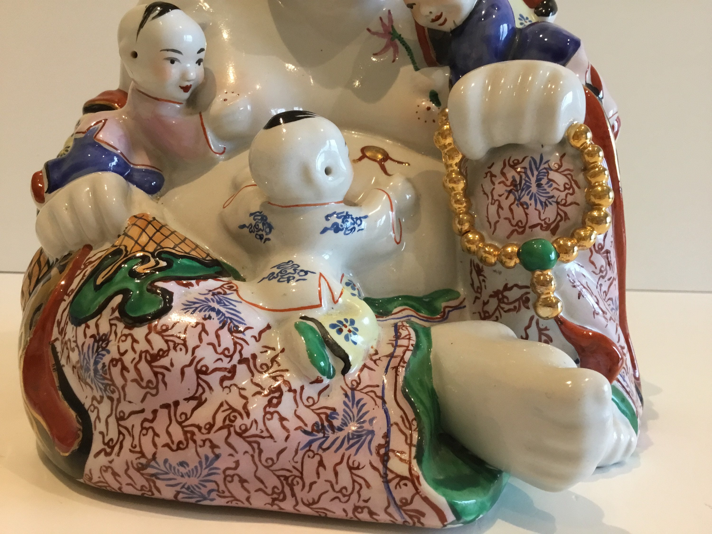 Porcelain Buddha – Large Hand-Painted Figurine With Children, 1950s China — photo 11 of 11
