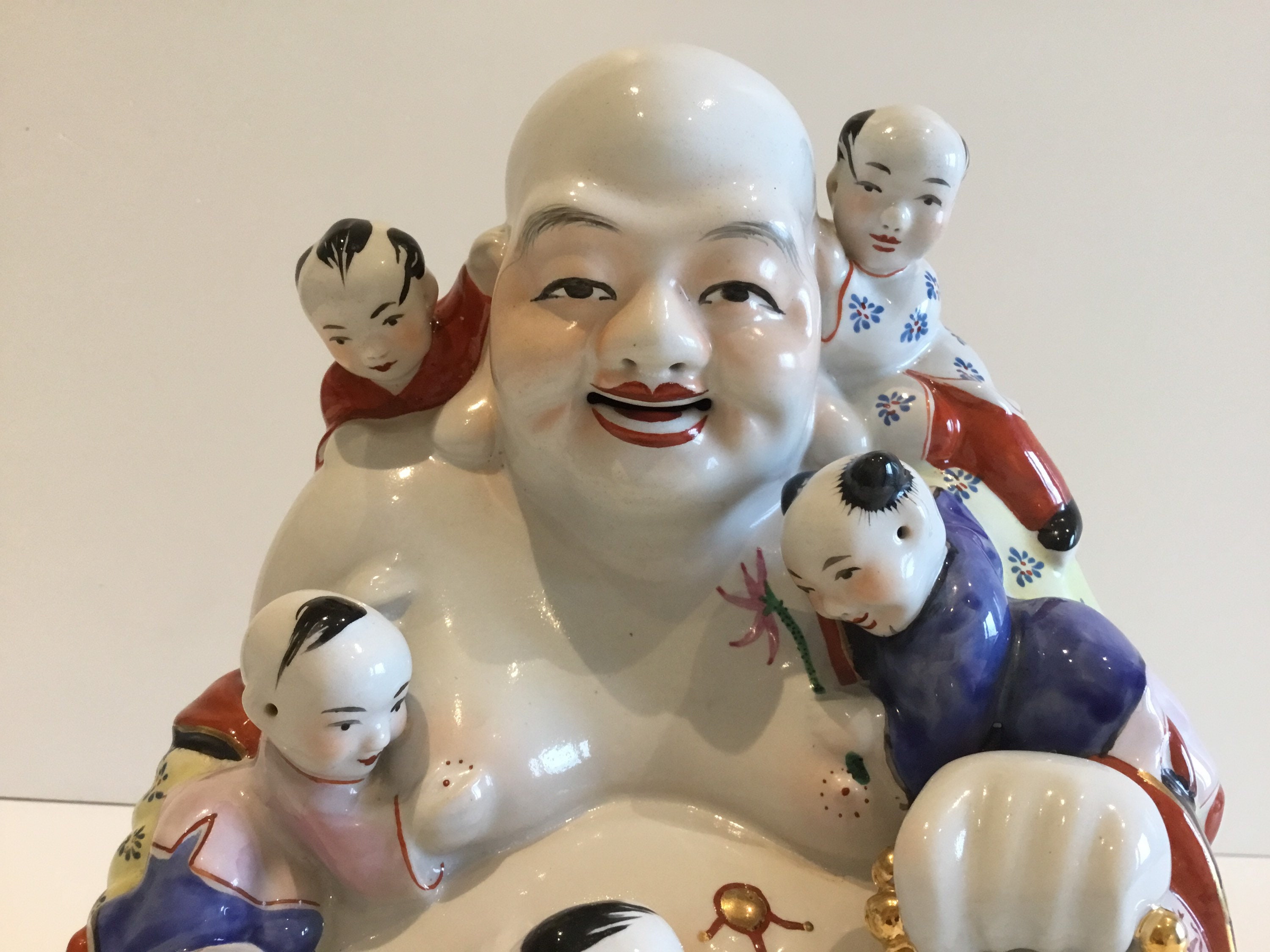 Porcelain Buddha – Large Hand-Painted Figurine With Children, 1950s China — photo 3 of 11