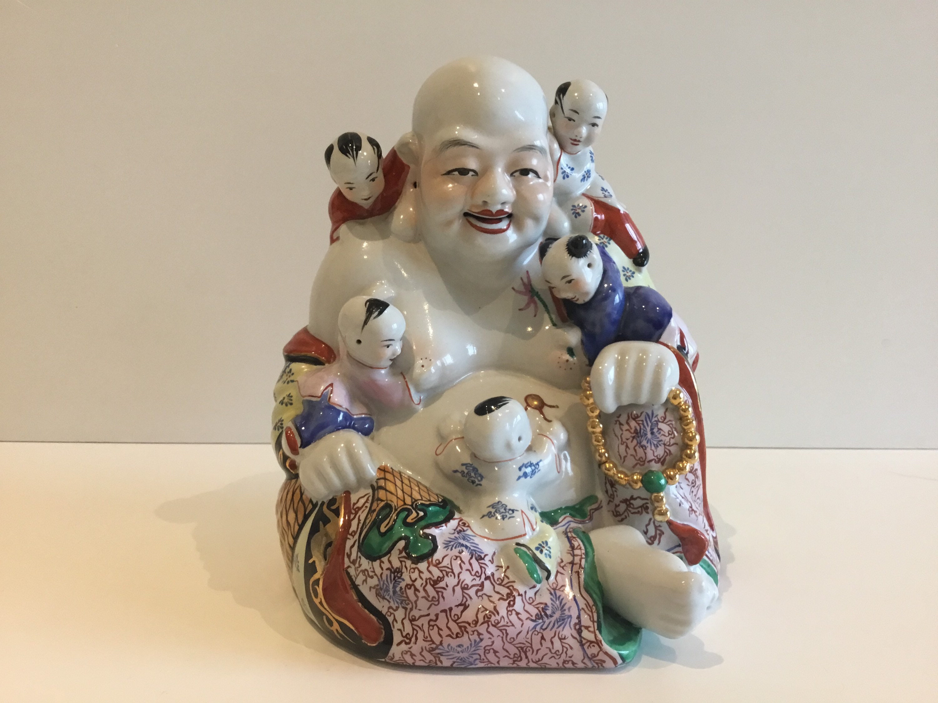 Porcelain Buddha – Large Hand-Painted Figurine With Children, 1950s China — photo 4 of 11