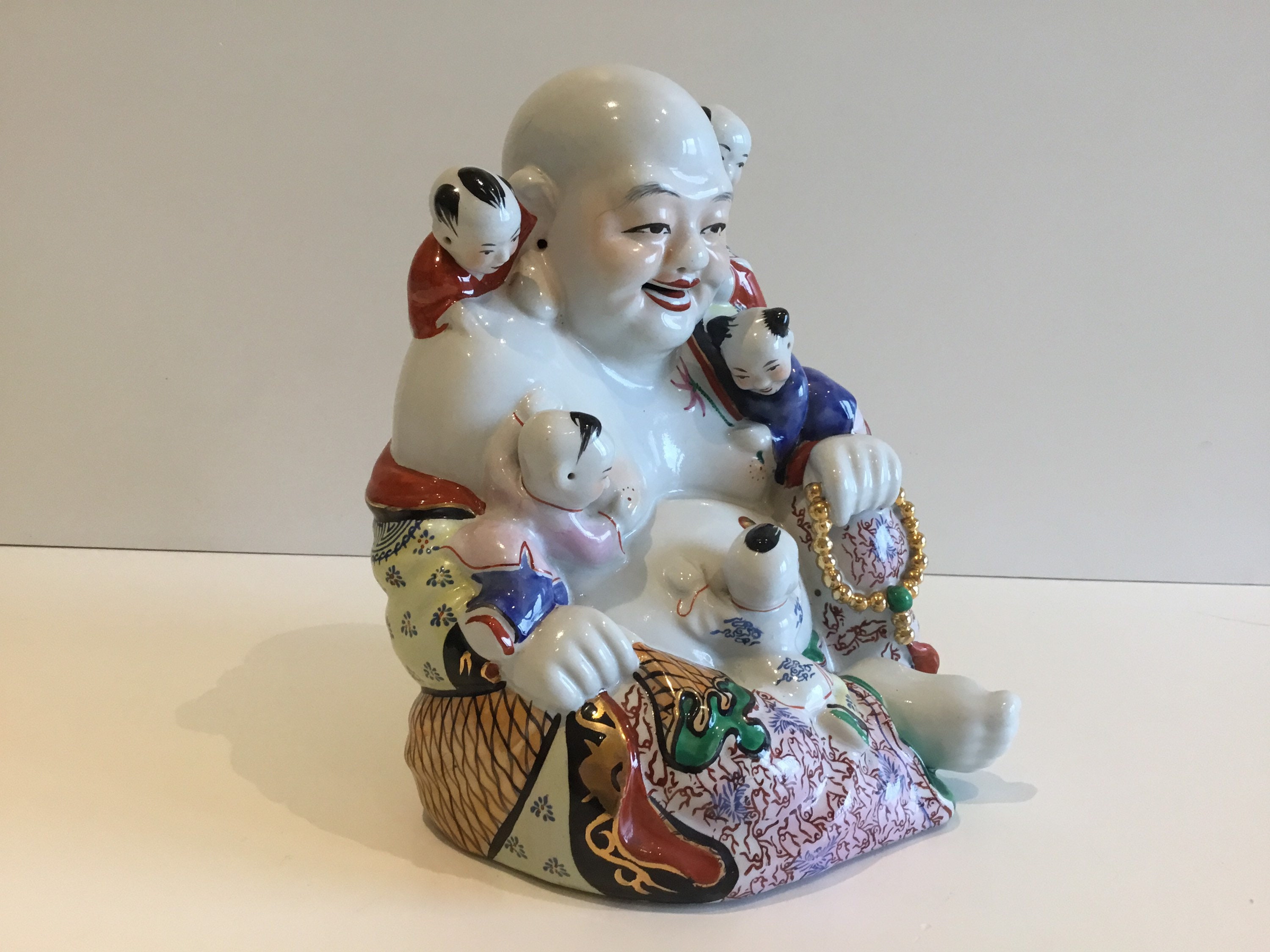 Porcelain Buddha – Large Hand-Painted Figurine With Children, 1950s China — photo 5 of 11